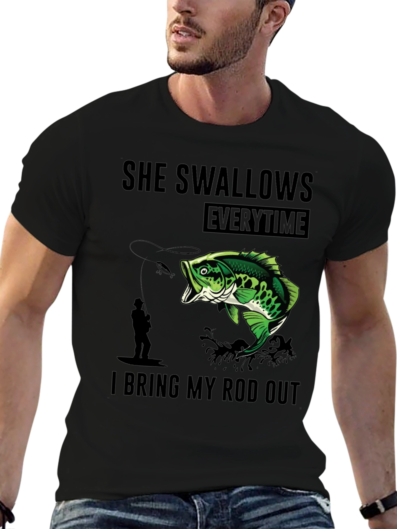 Black She Swallows Every Time I Bring My Rod Out T-Shirt view 6