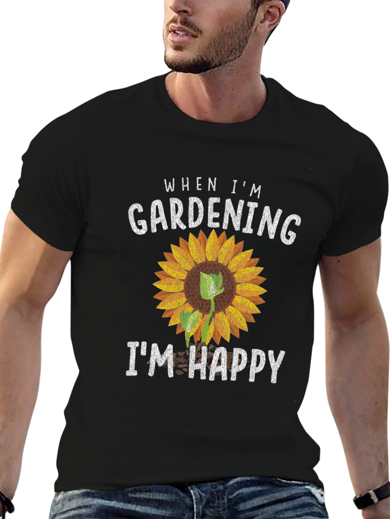 Black Gardening Makes Me Happy T-Shirt Sunflower Graphic view 6