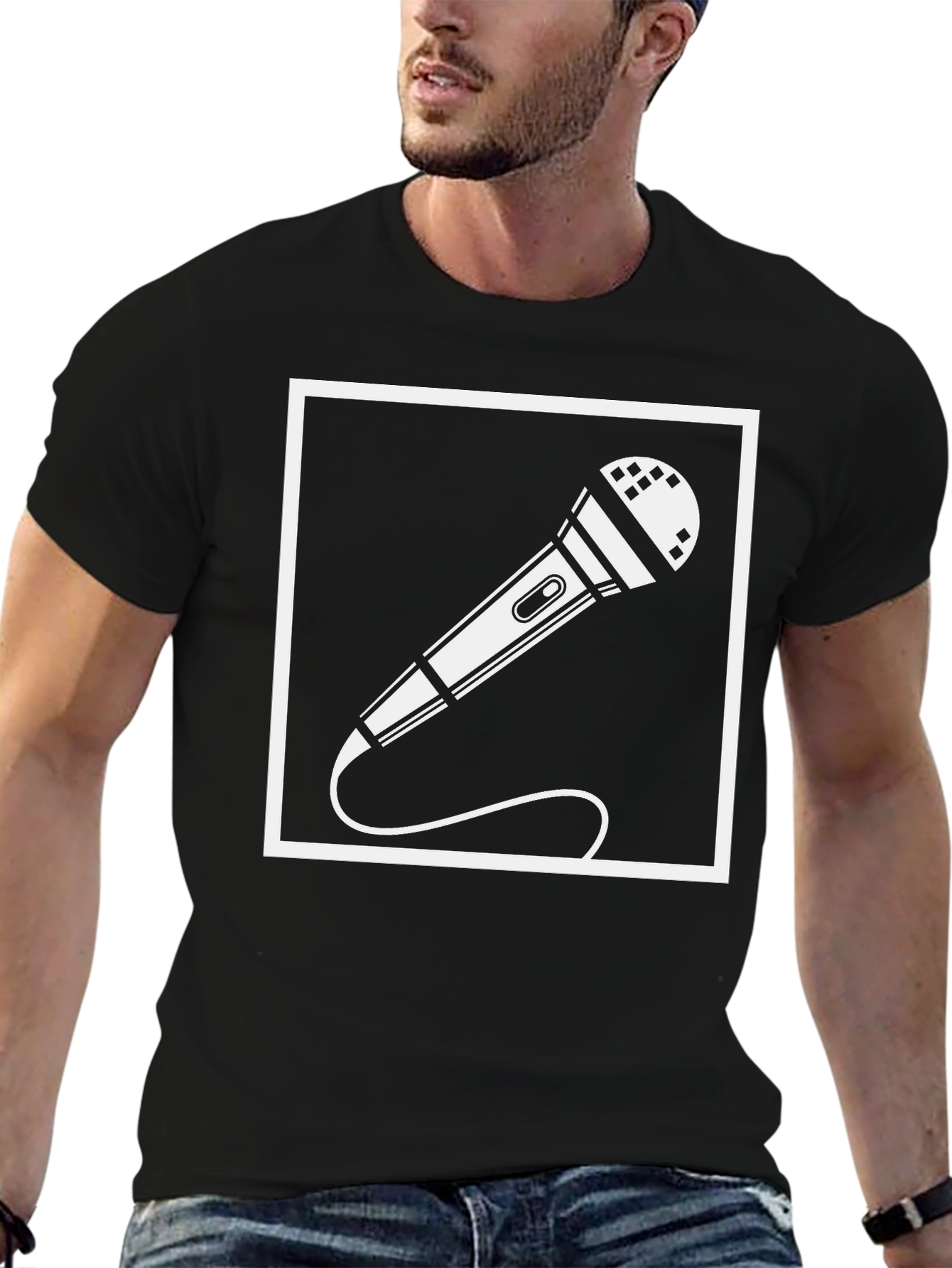 Black Black Microphone Graphic Tee - Singer Musician T-Shirt view 6