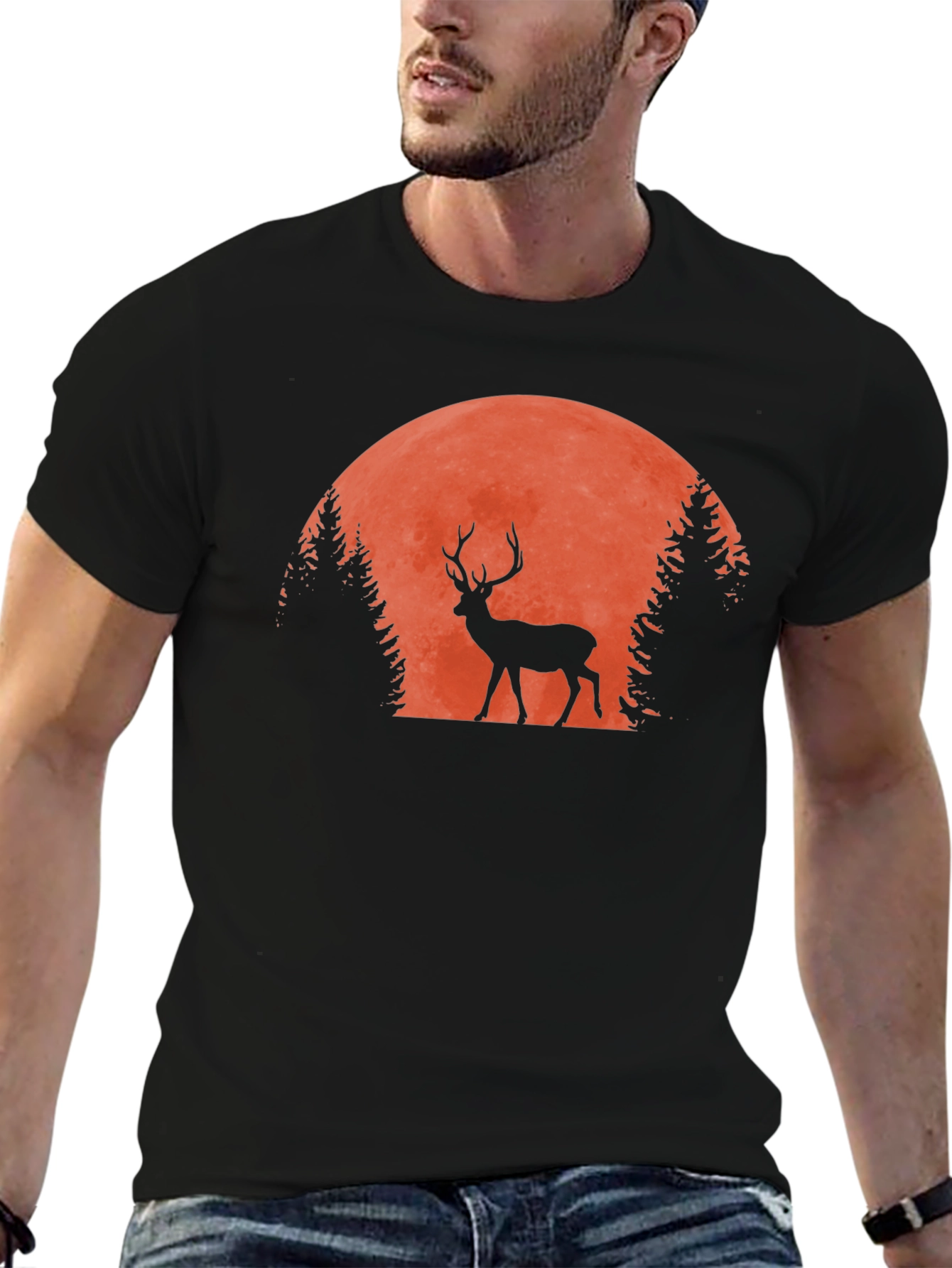 Black Deer Silhouette T-Shirt - Nature Inspired Graphic Tee view 6