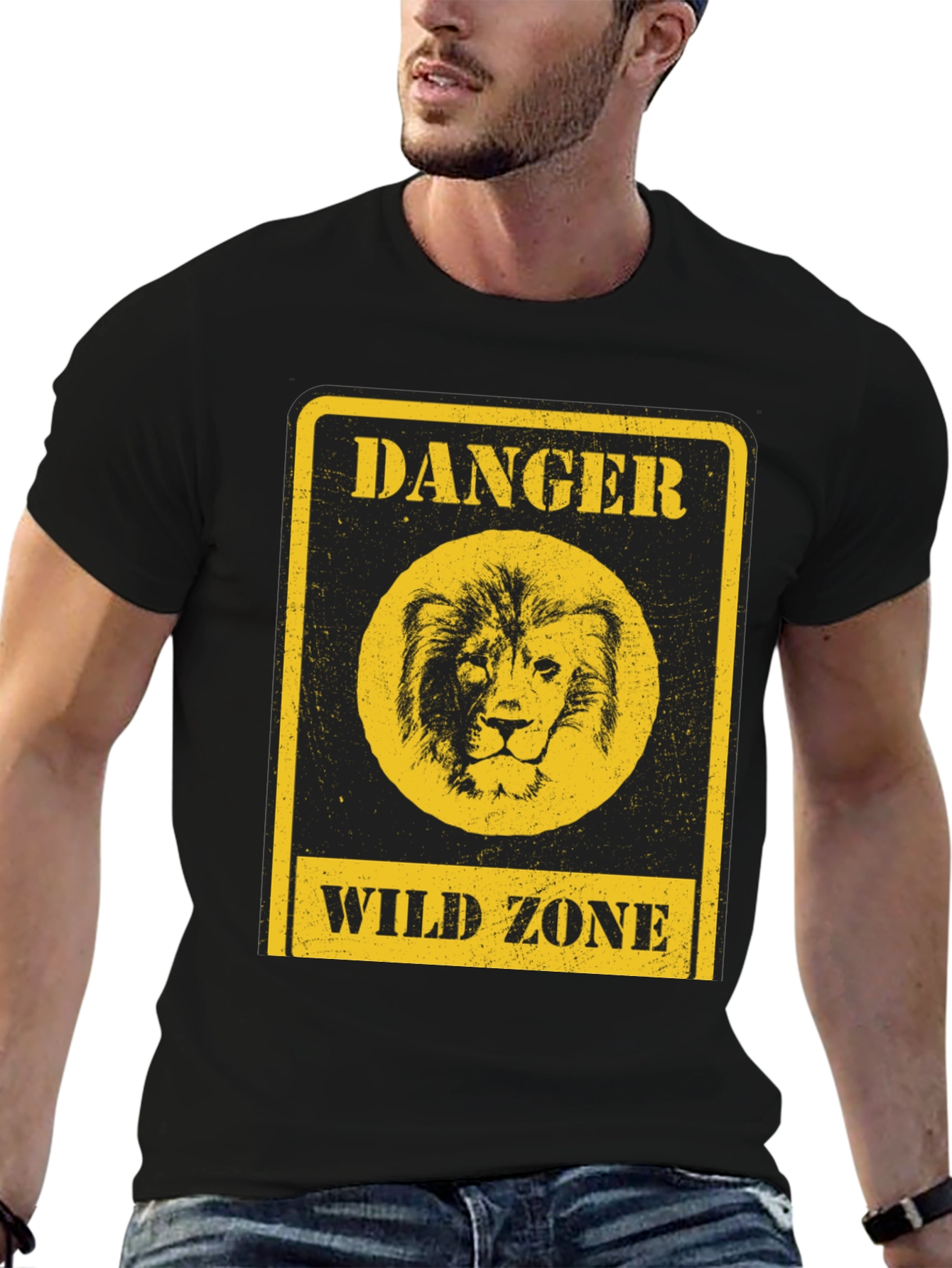 Black Danger Wild Zone Lion Graphic Tee - Black view 6