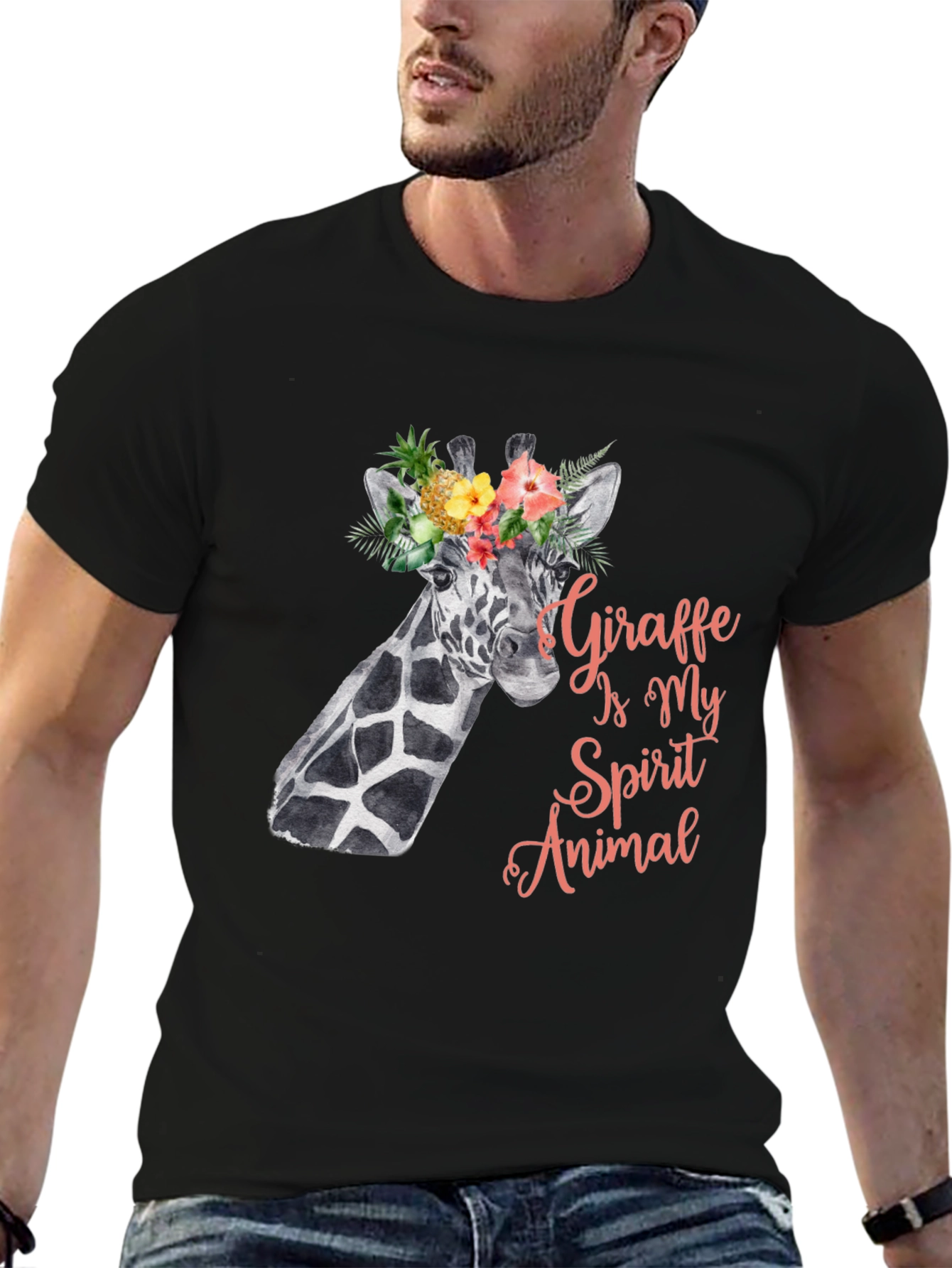 Black Giraffe Spirit Animal Tee - Floral Crown Giraffe Shirt view 6