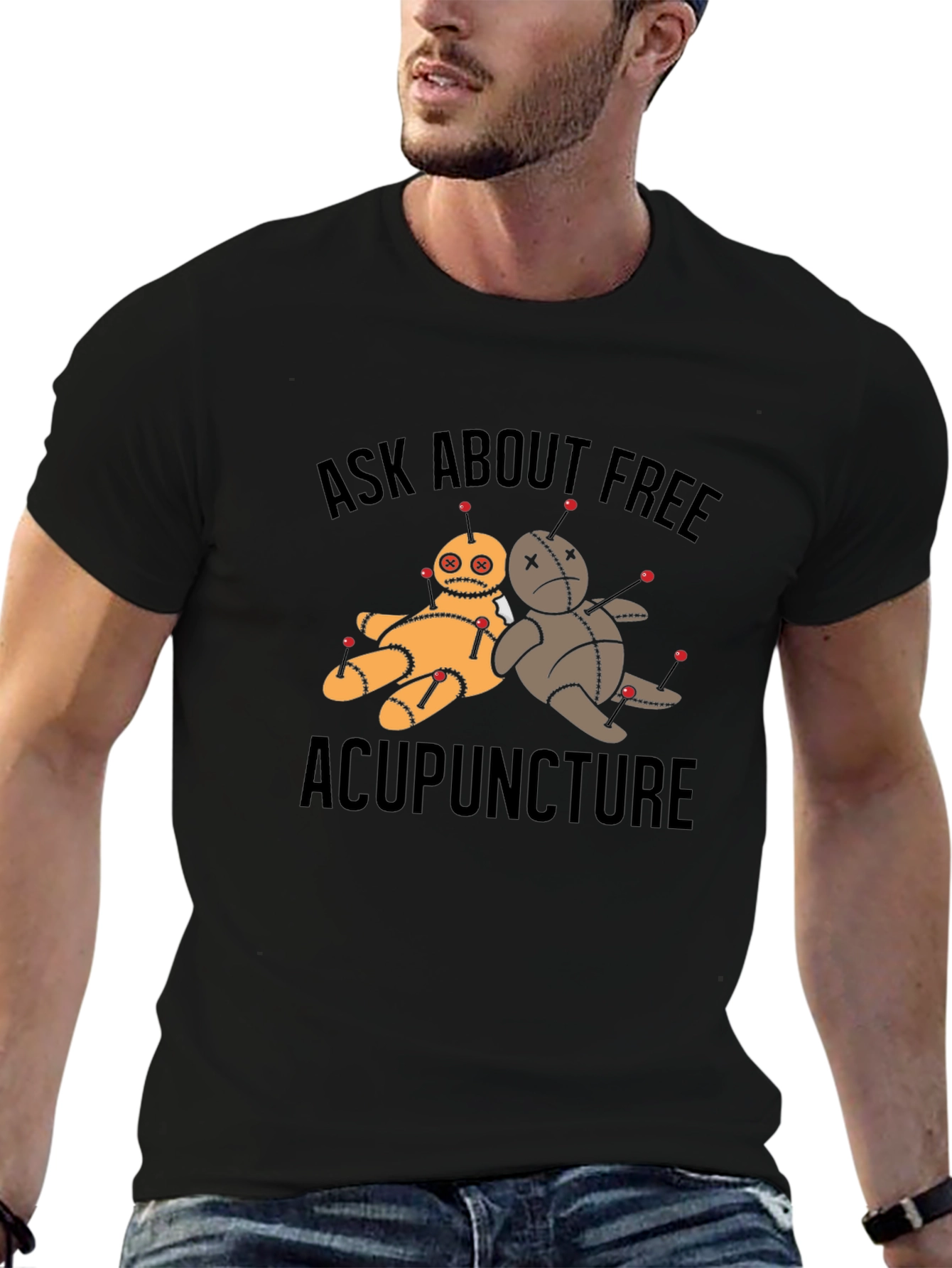 Black Ask About Free Acupuncture T-Shirt view 6