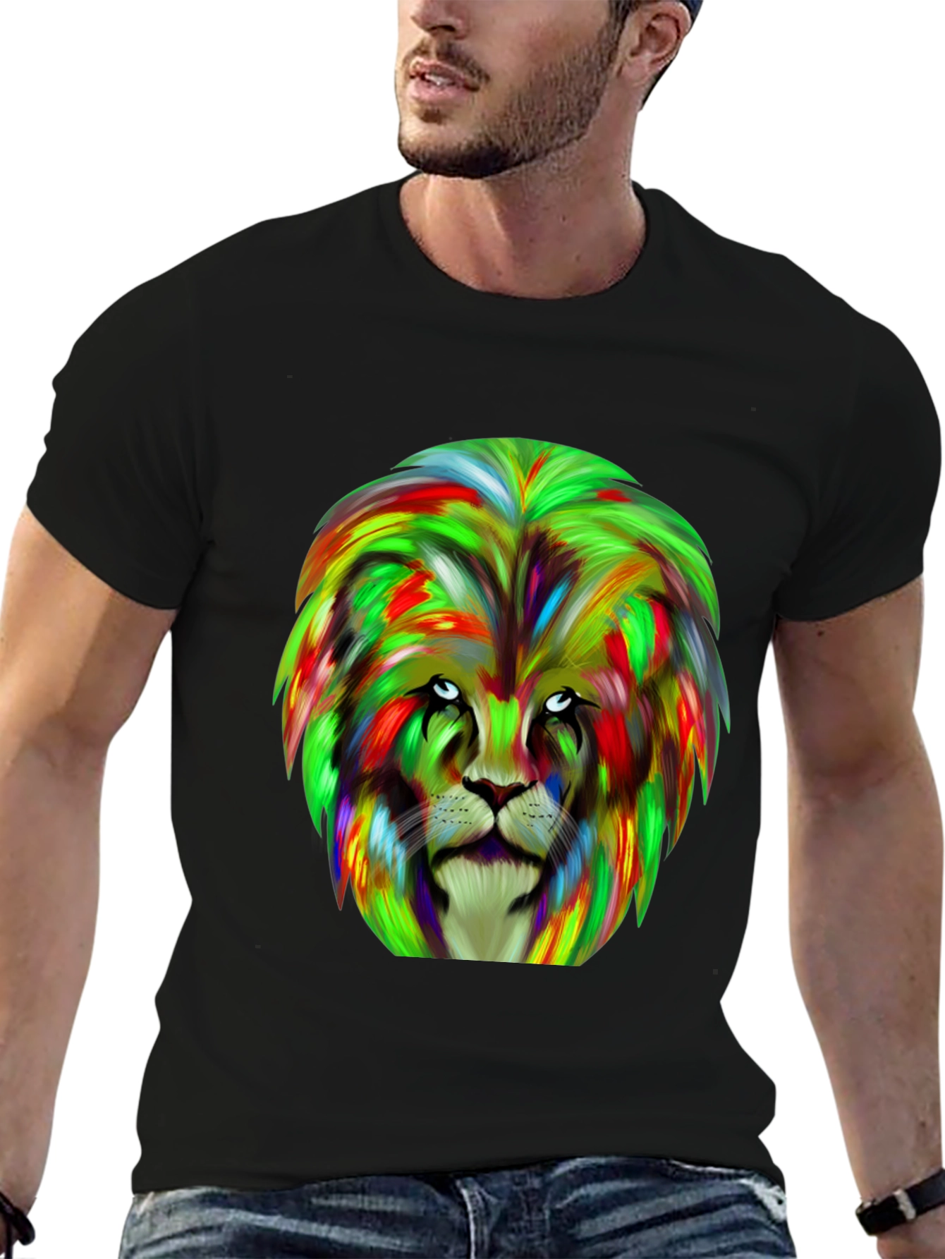Black Lion Graphic Tee - Bold Colorful Design view 6