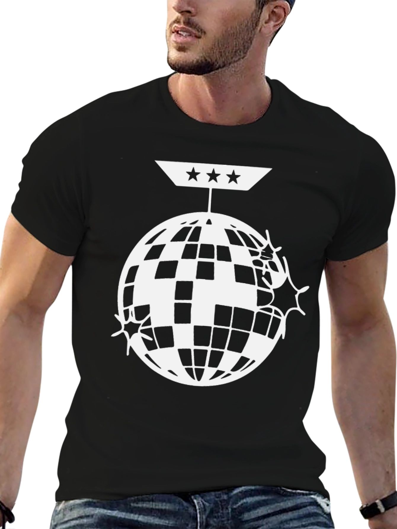 Black Disco Ball Graphic Tee - Black Cotton view 6