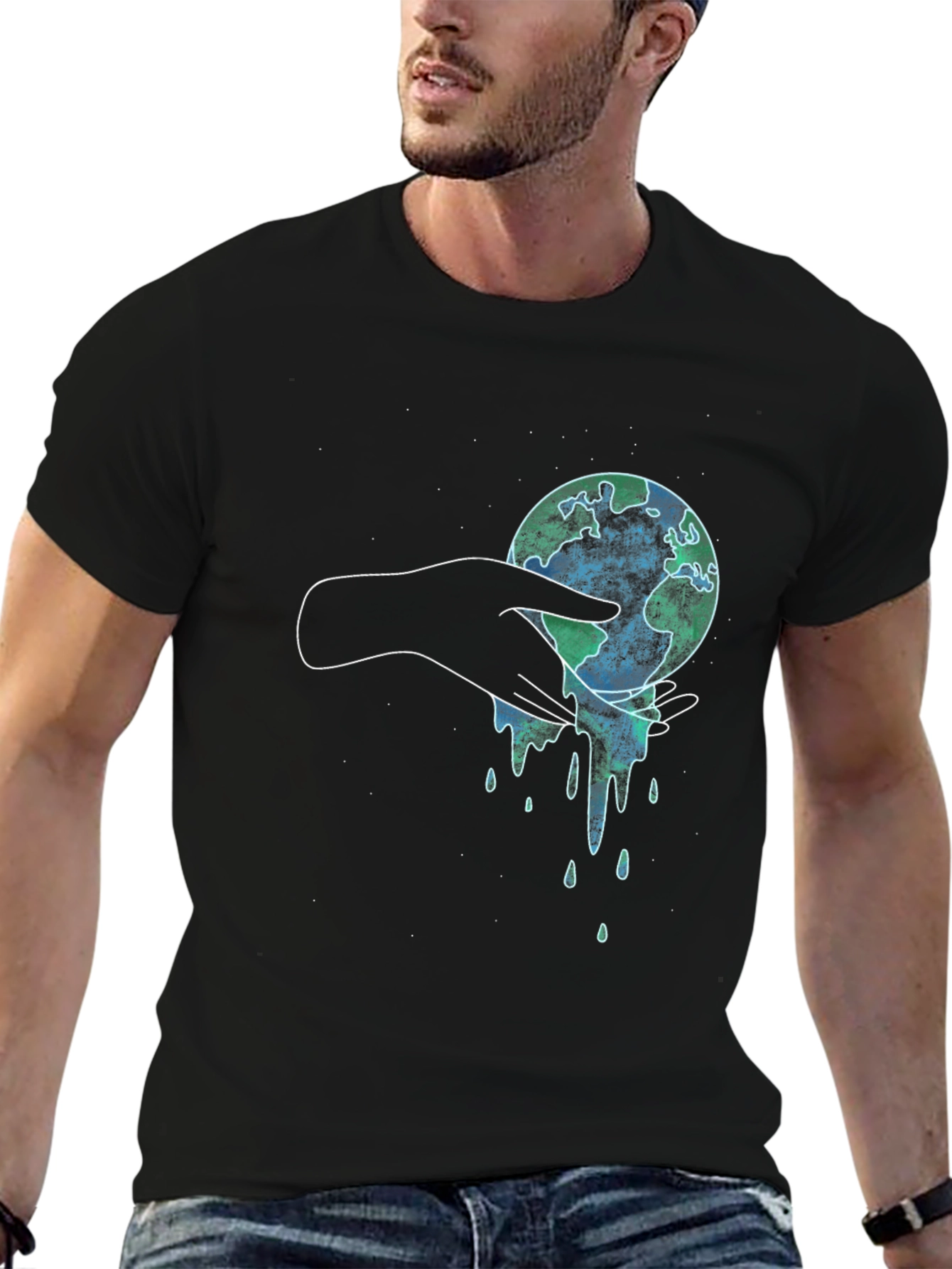 Black Melting Earth Graphic Tee - Save the Planet T-Shirt view 6