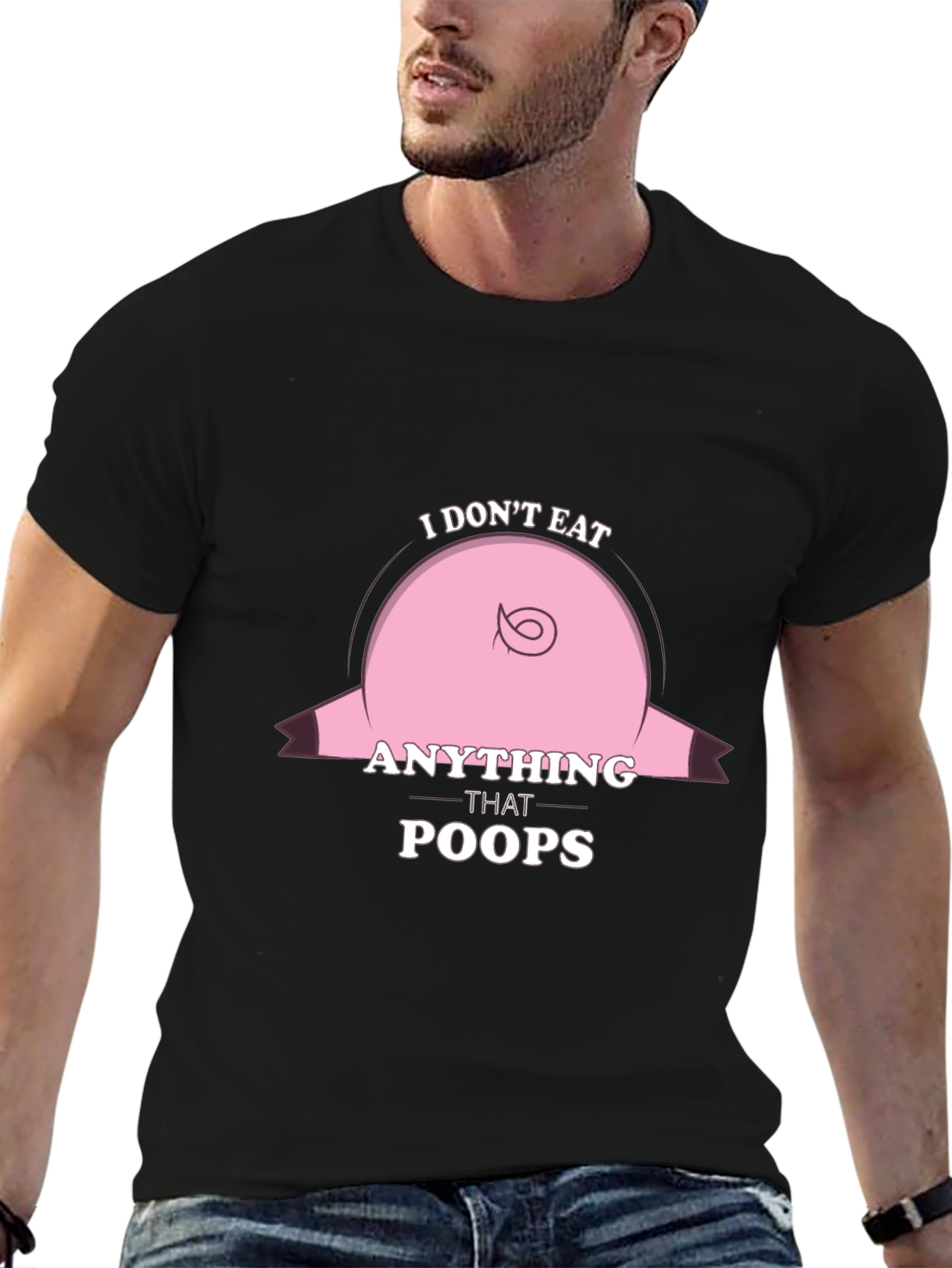 Black Funny Vegan T-Shirt - I Don't Eat Anything That Poops view 6