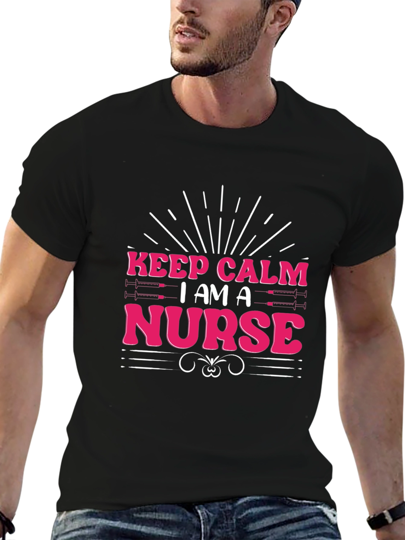 Black Keep Calm I am a Nurse T-Shirt view 6
