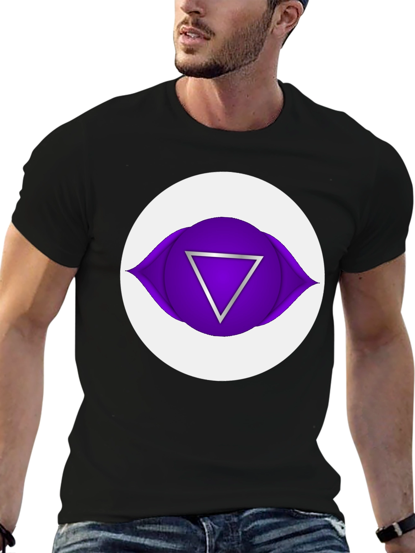 Black Third Eye Chakra Graphic Tee - Black Cotton T-Shirt view 6