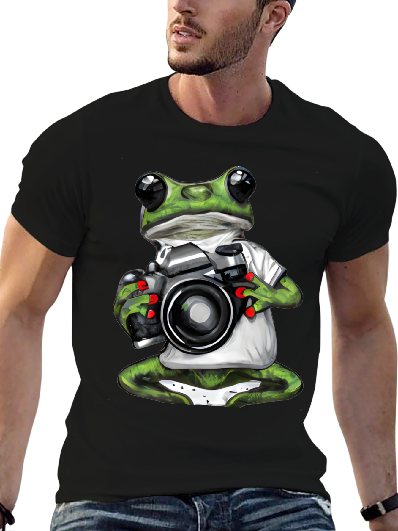 Black Frog Photographer Graphic T-Shirt - Unique Novelty Tee view 6
