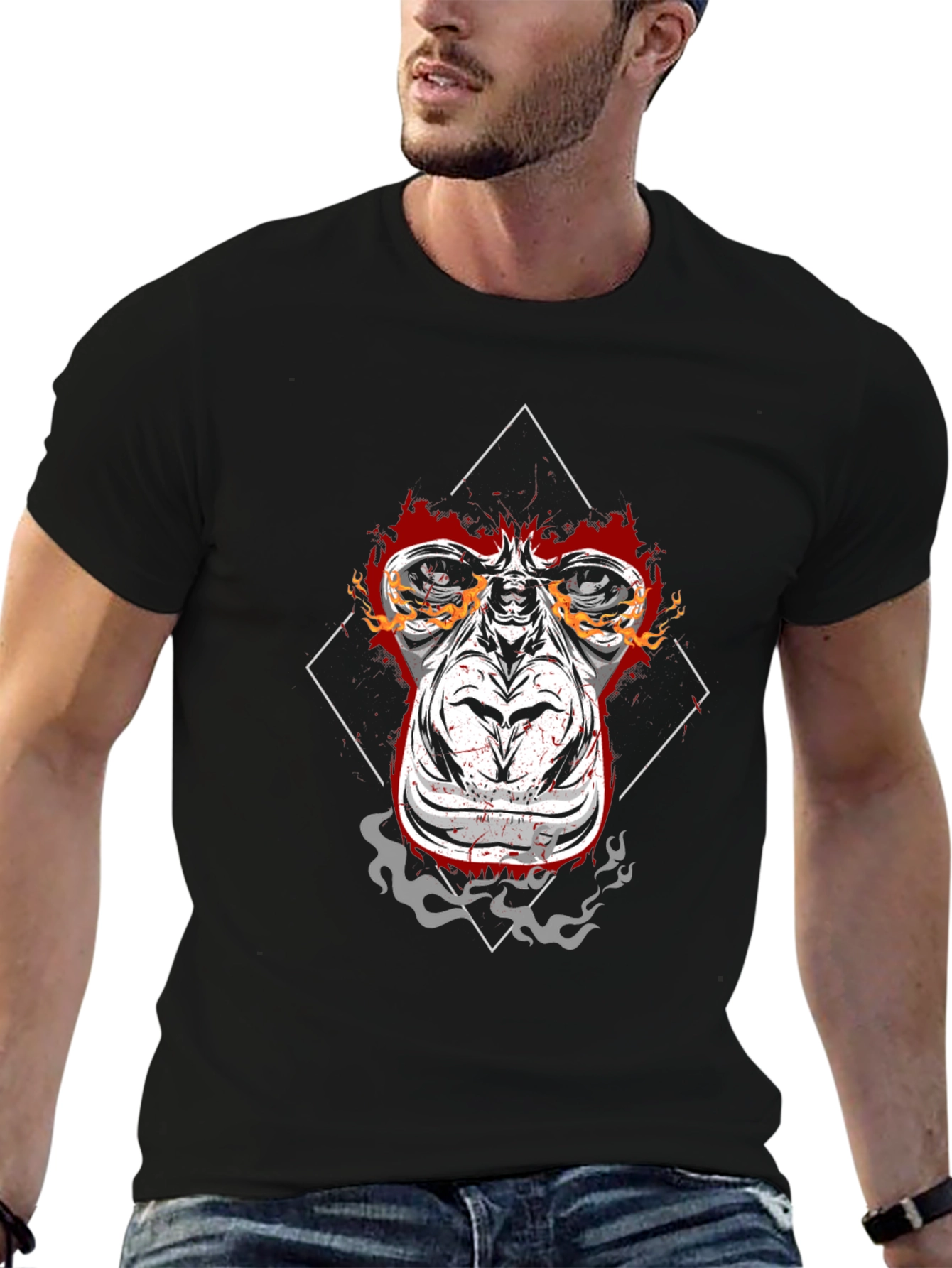 Black Fiery Ape Graphic Tee - Black Cotton T-Shirt view 6