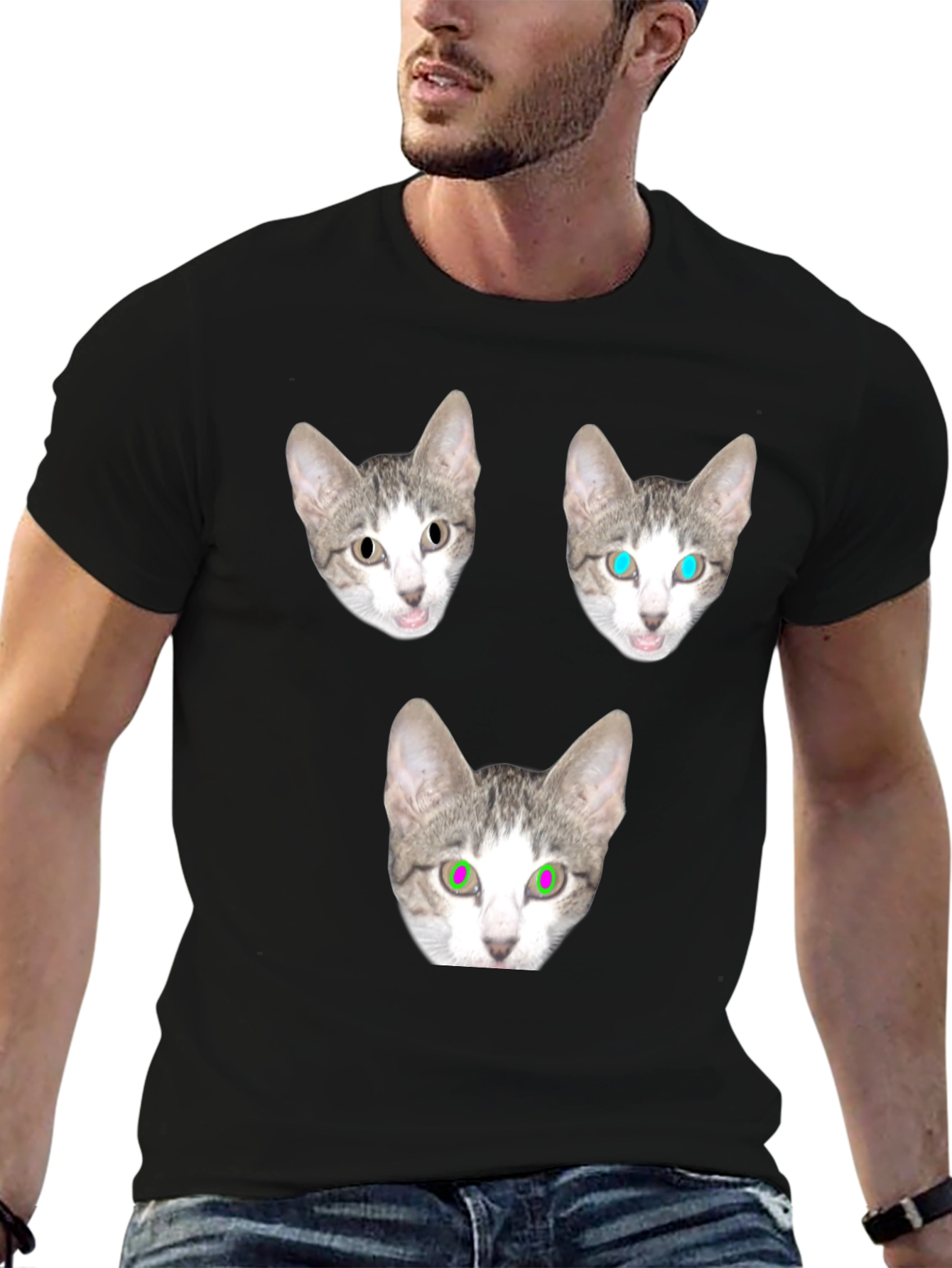 Black Cat Head T-Shirt - Funny Graphic Tee view 6