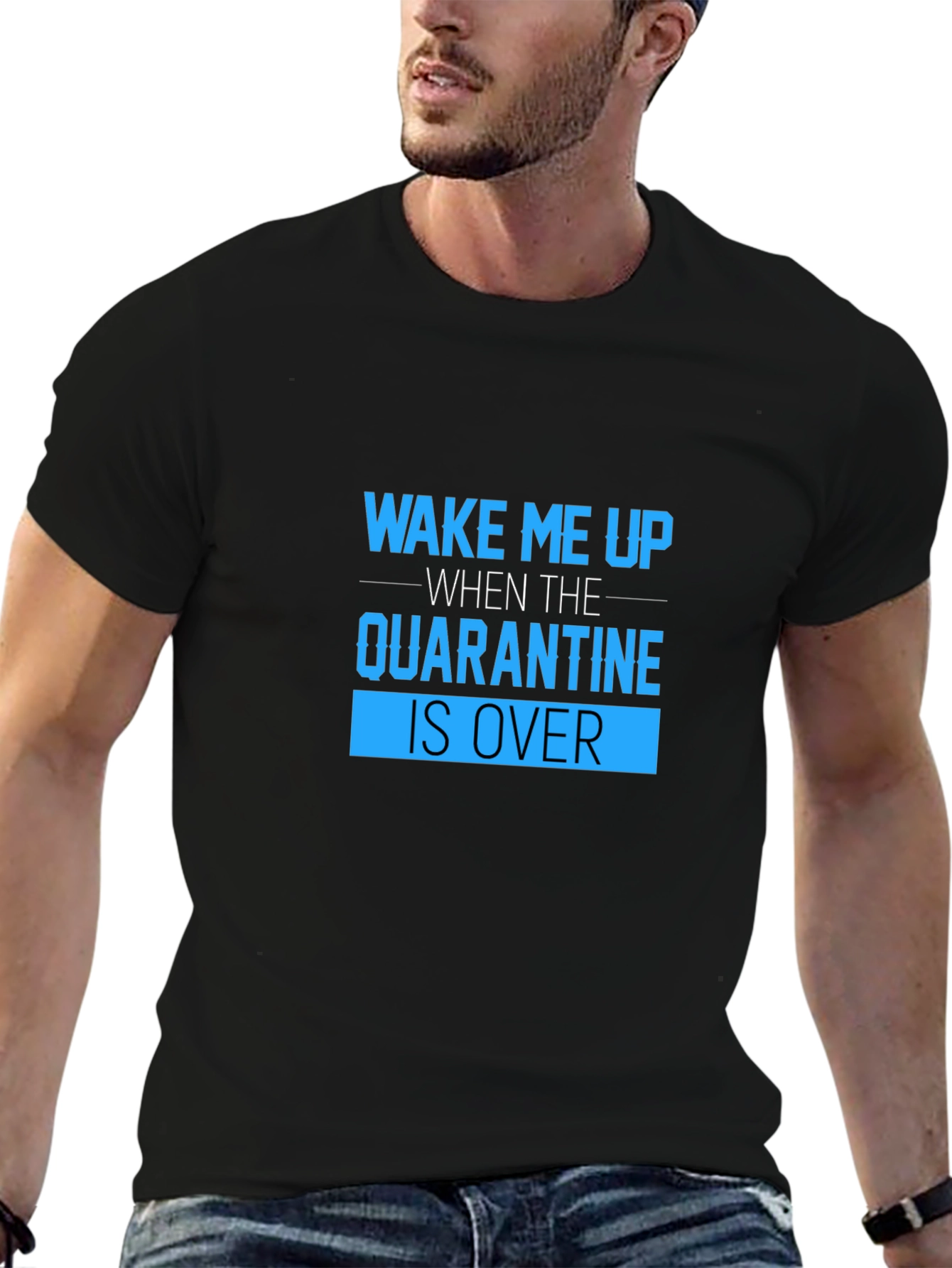 Black Quarantine Humor T-Shirt: Wake Me Up When It's Over view 6