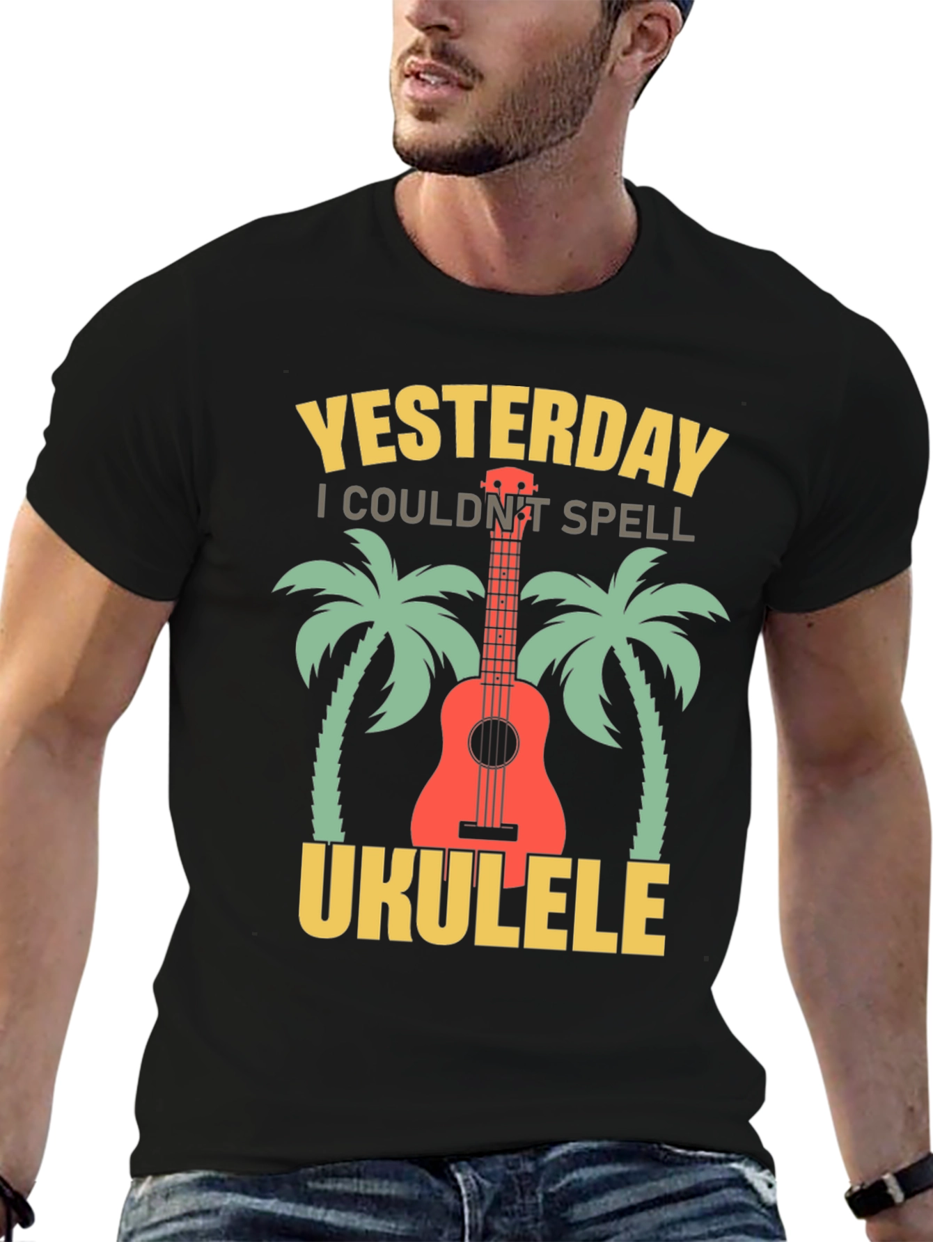 Black Yesterday I Couldn't Spell Ukulele T-Shirt view 6