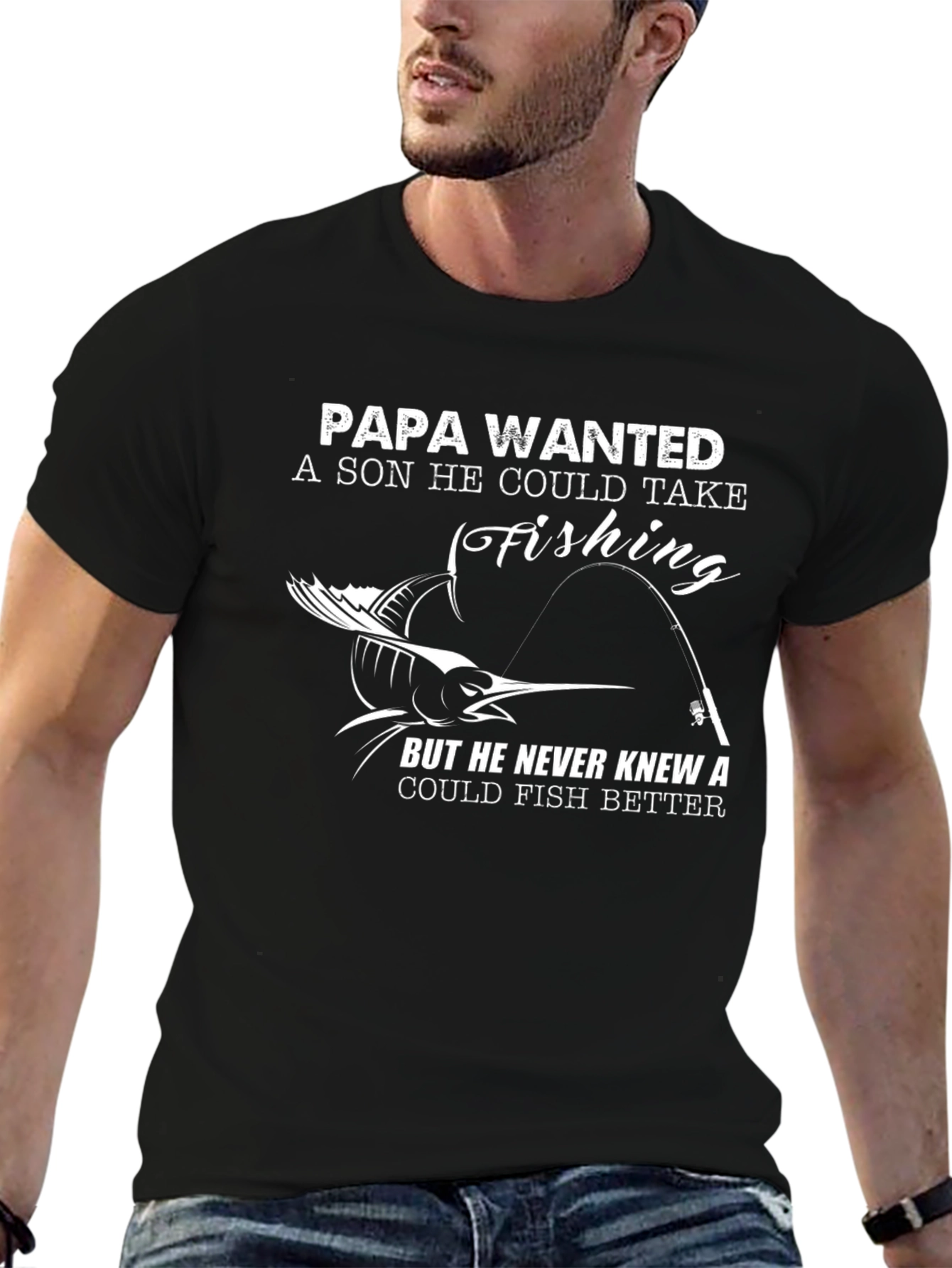 Black Papa Wanted Fishing T-Shirt view 6