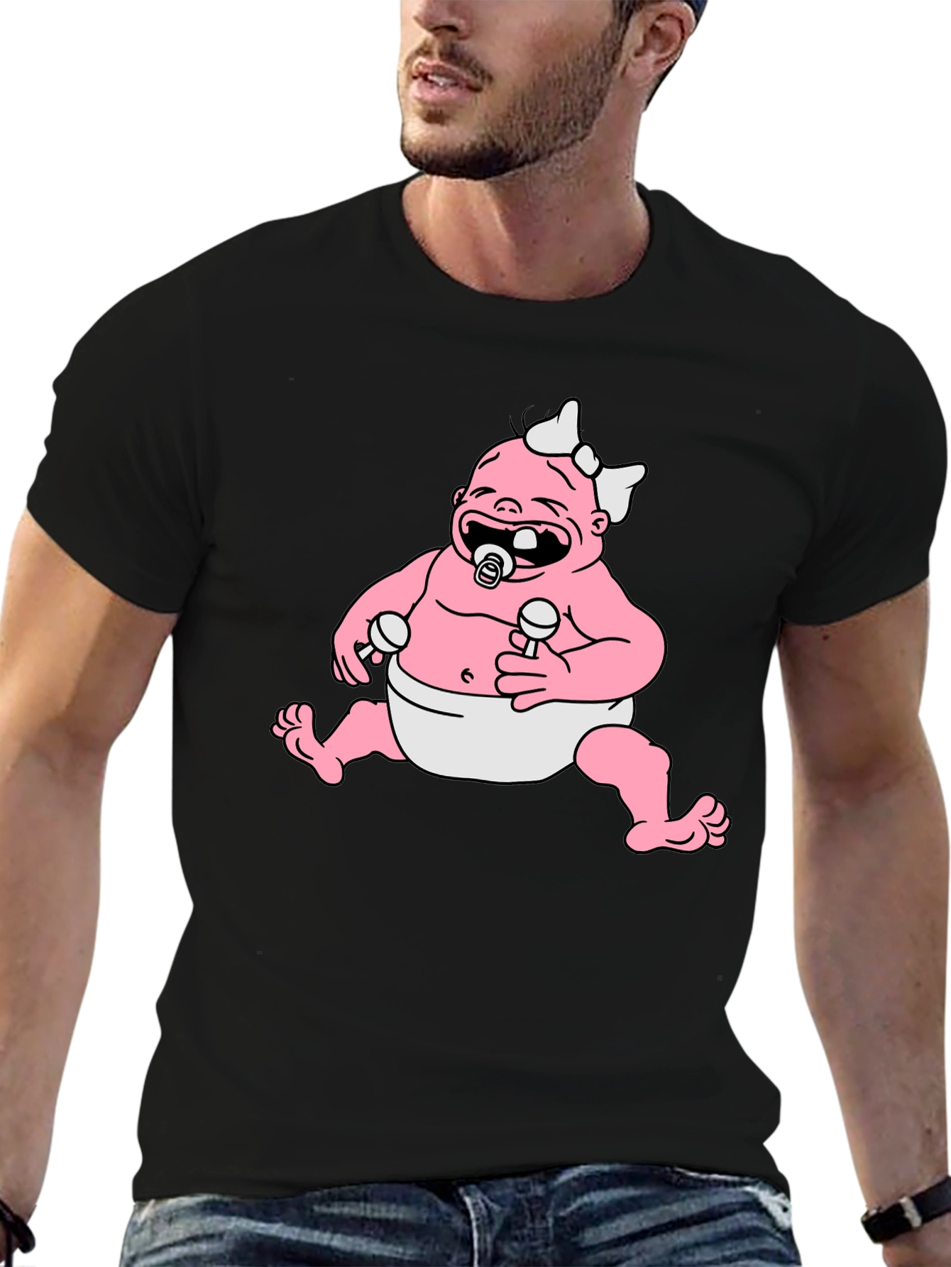 Black Cartoon Baby Graphic Black T-Shirt view 6