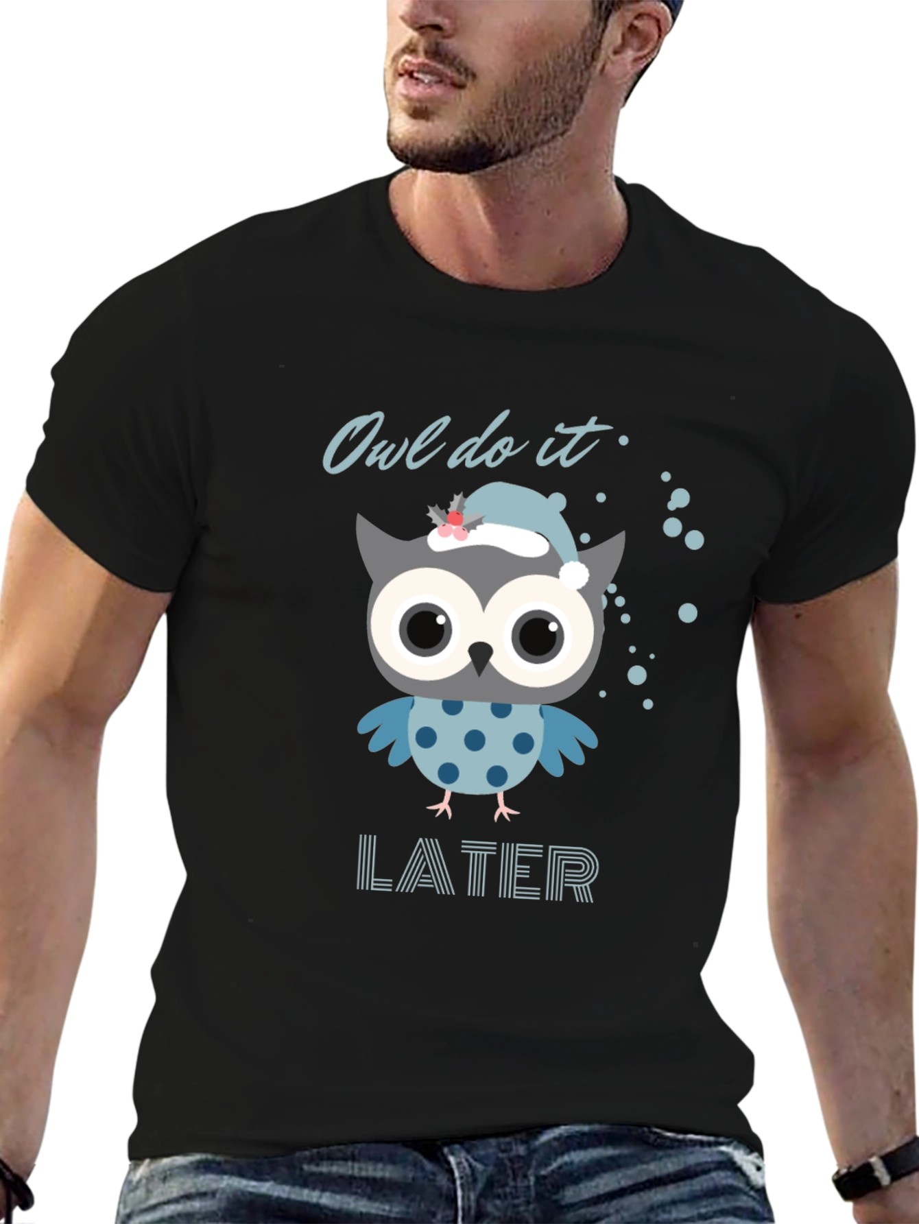 Black Owl Do It Later T-Shirt - Funny Graphic Tee view 6