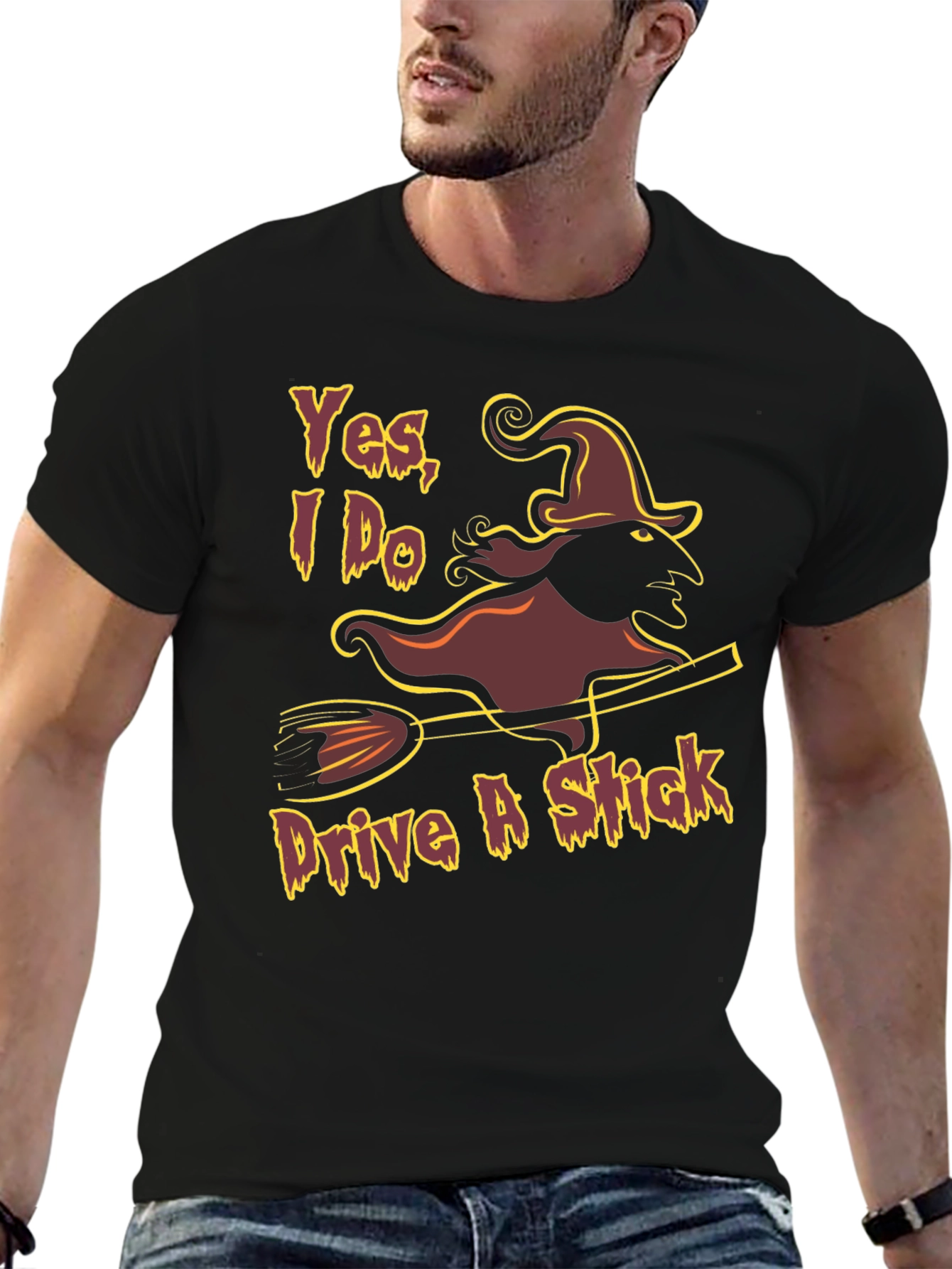 Black Yes, I Do Drive A Stick Witch Graphic T-Shirt view 6