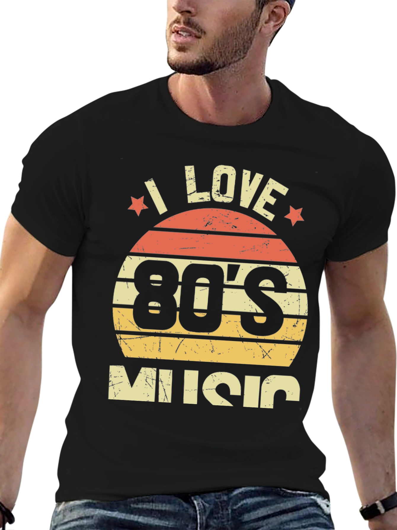 Black I Love 80's Music Retro T-Shirt view 6