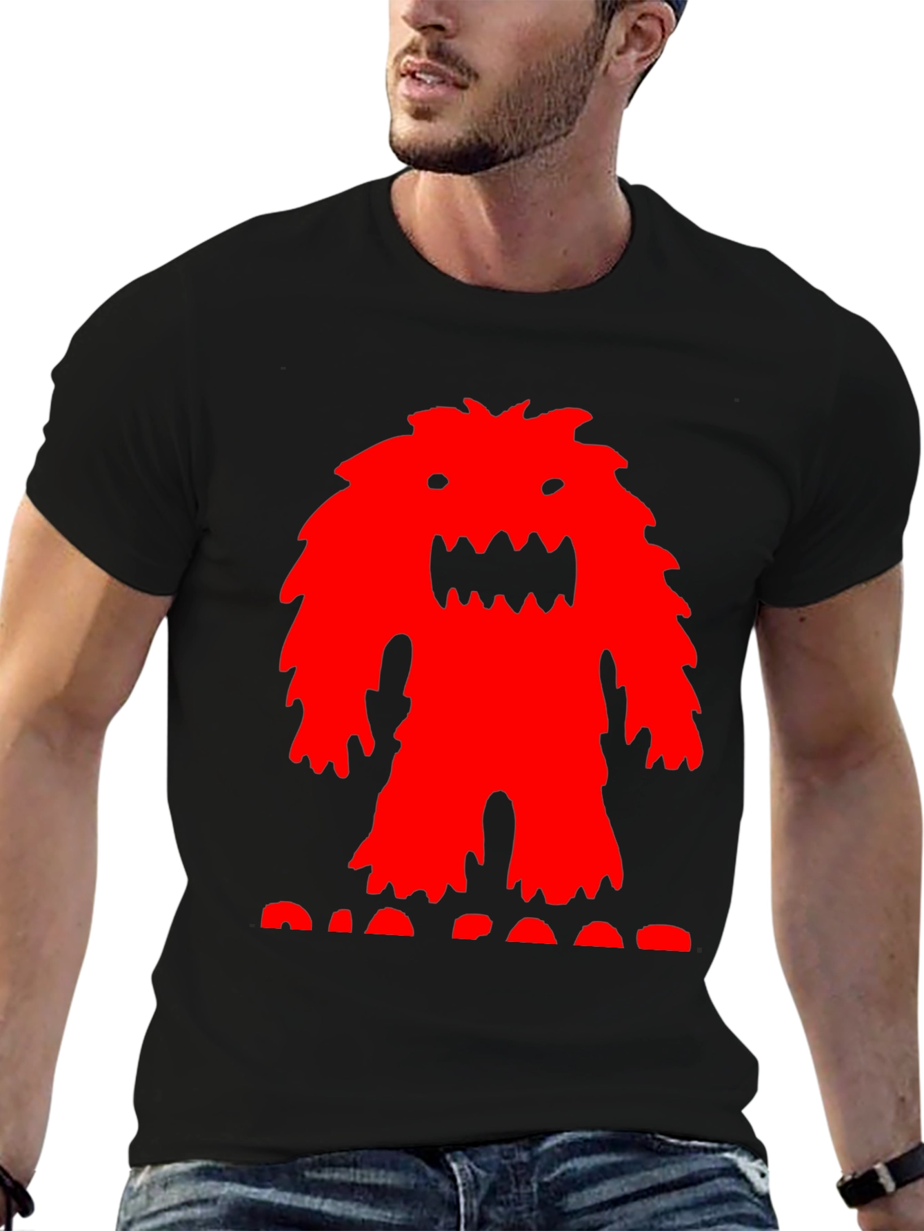 Black Monster Graphic Tee - Black Cotton T-Shirt view 6
