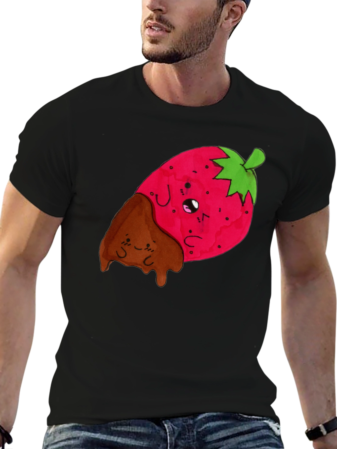 Black Strawberry Dipped in Chocolate Graphic Tee view 6