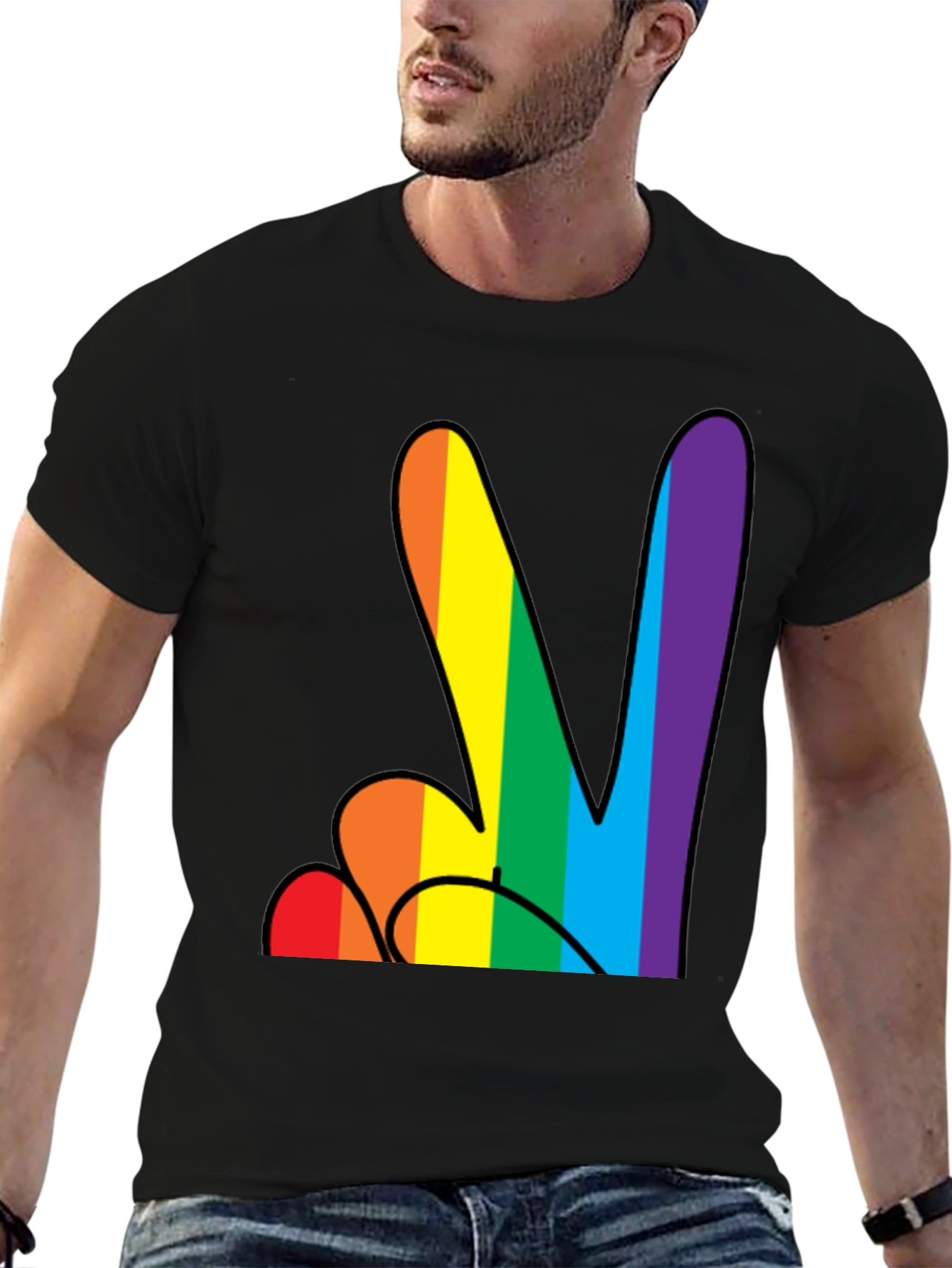 Black Rainbow Peace Sign Black T-Shirt view 6