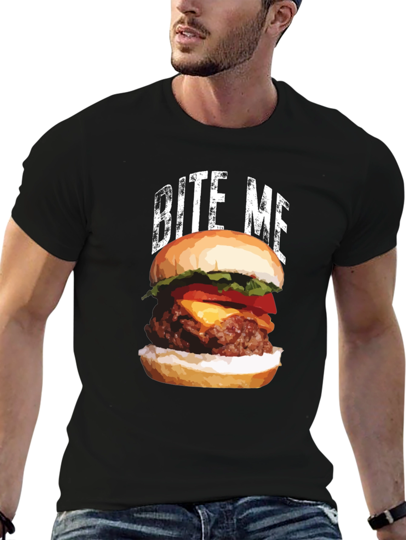 Black Bite Me Burger T-Shirt - Foodie Apparel view 6