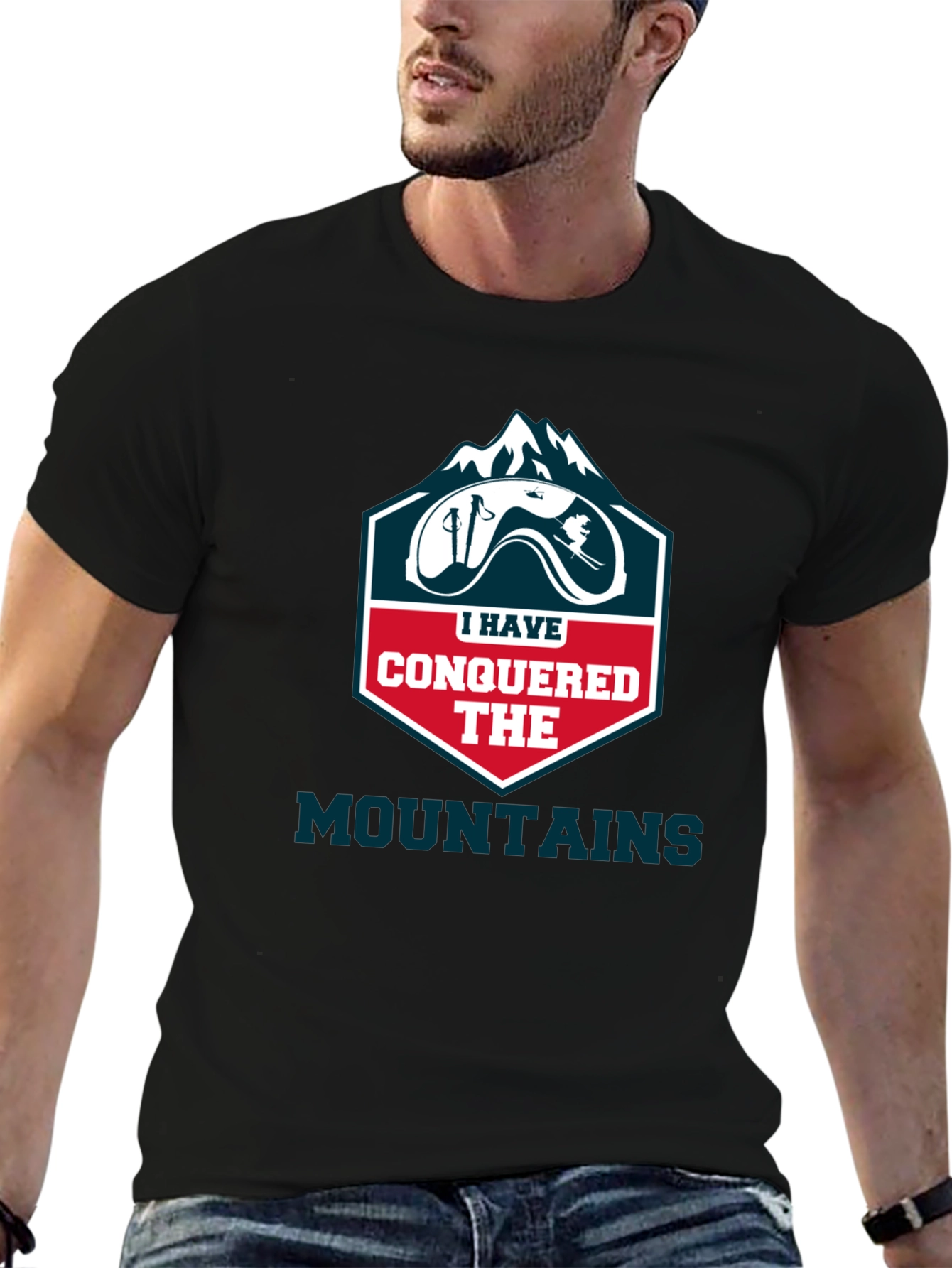 Black Conquered Mountains T-Shirt - Skiing Adventure view 6
