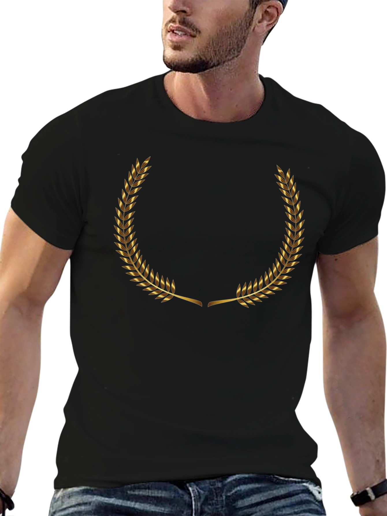Black Golden Laurel Wreath Black T-Shirt view 6