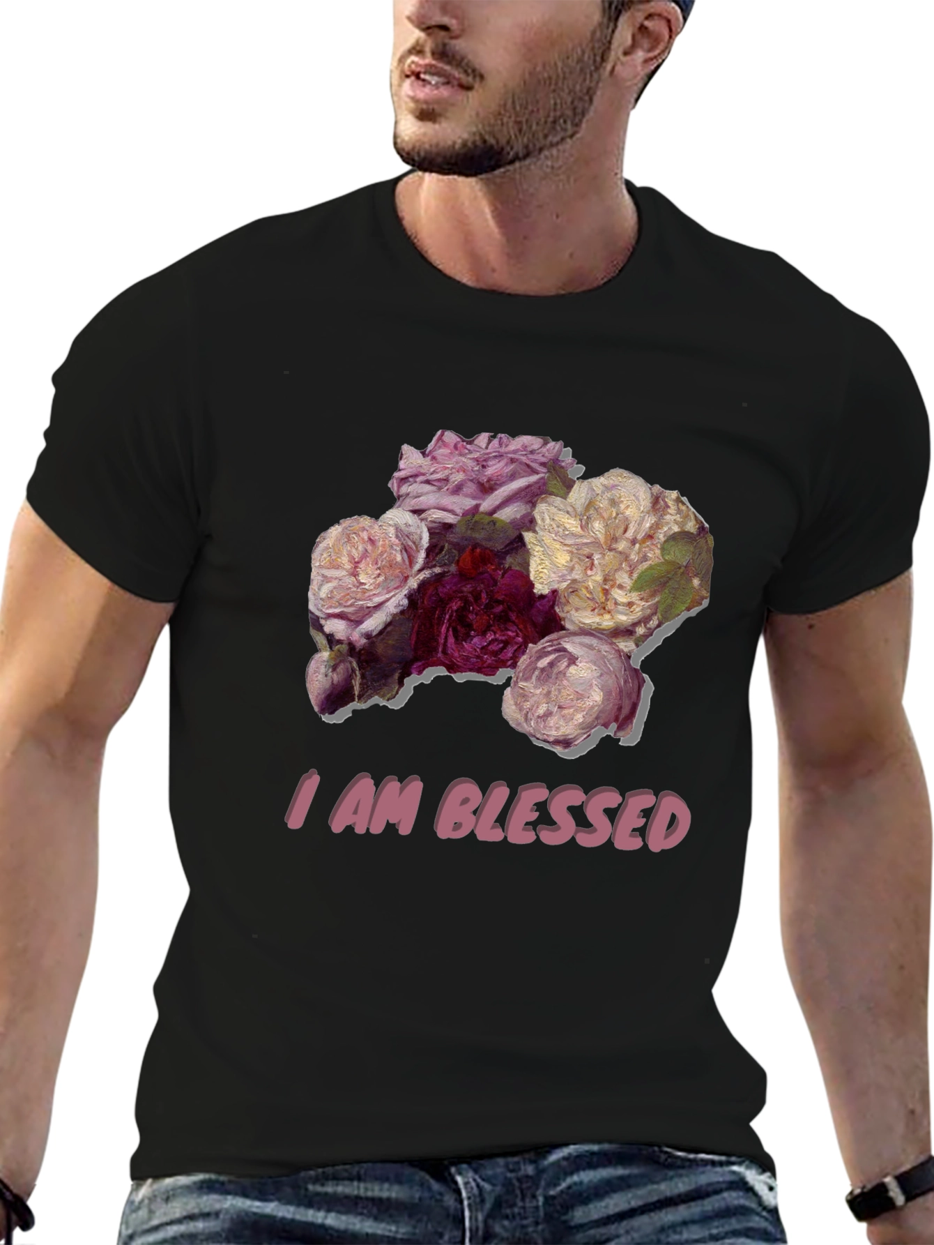 Black Floral Blessed T-Shirt - Stylish Graphic Tee view 6