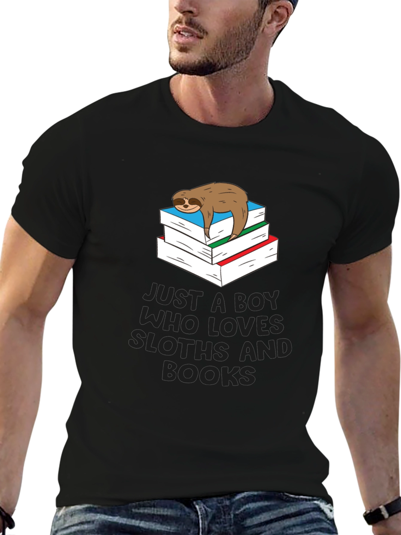 Black Sloth & Books Graphic T-Shirt - Comfy Casual Tee view 6