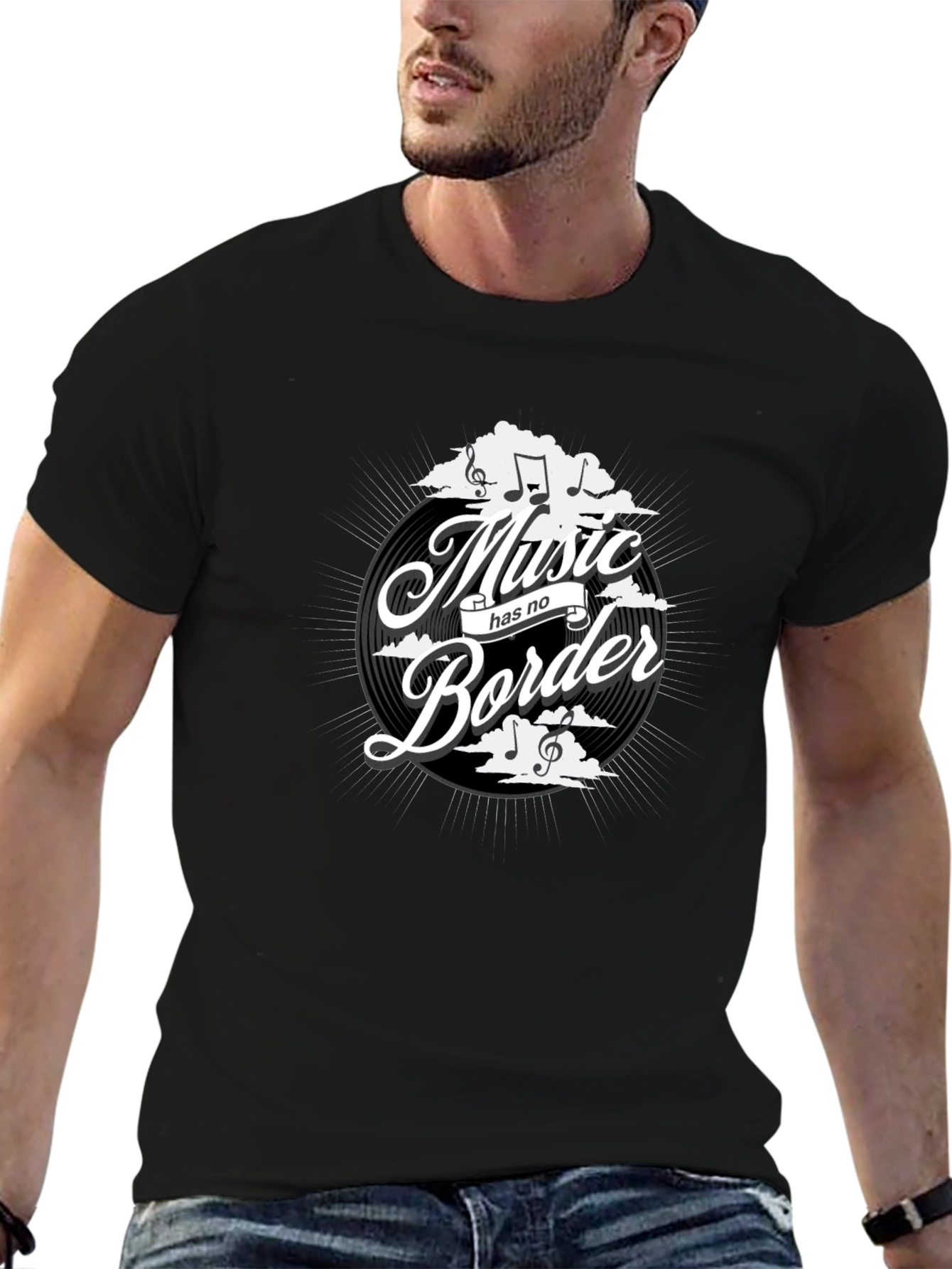 Black Music Has No Border Black Graphic Tee Shirt view 6