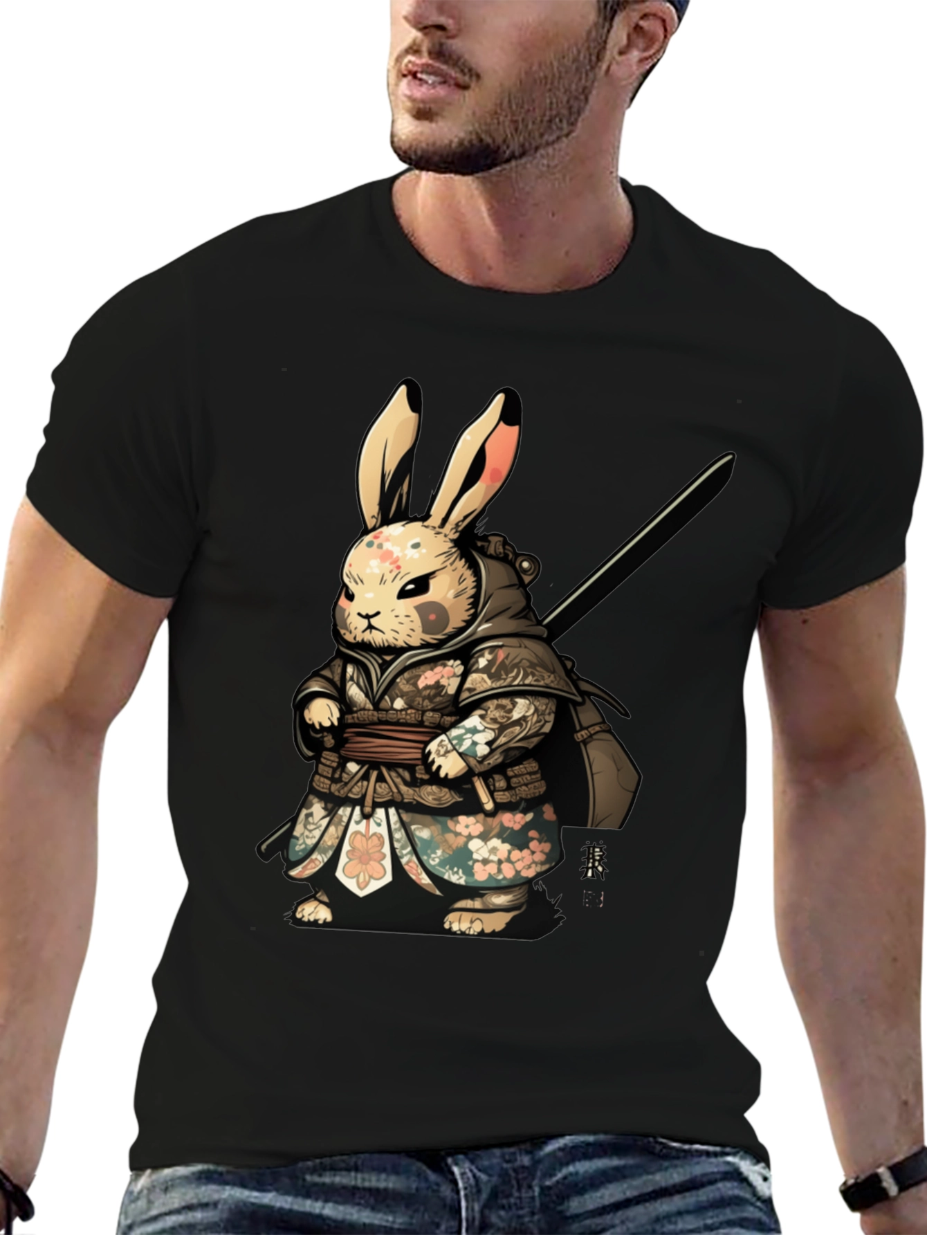 Black Samurai Rabbit Graphic Tee - Unique Design view 6