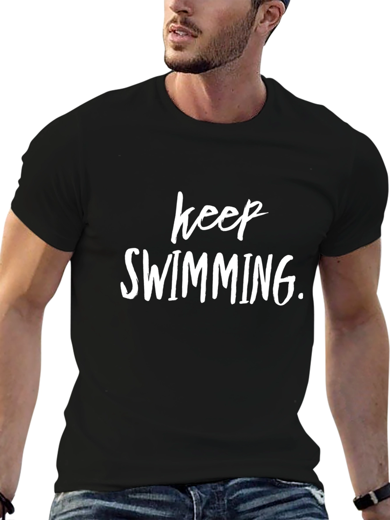 Black Keep Swimming T-Shirt - Motivational Tee view 6