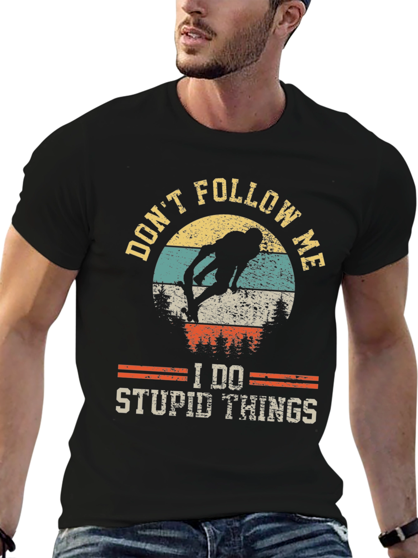 Black Don't Follow Me T-Shirt: Skateboarding Humor Tee view 6