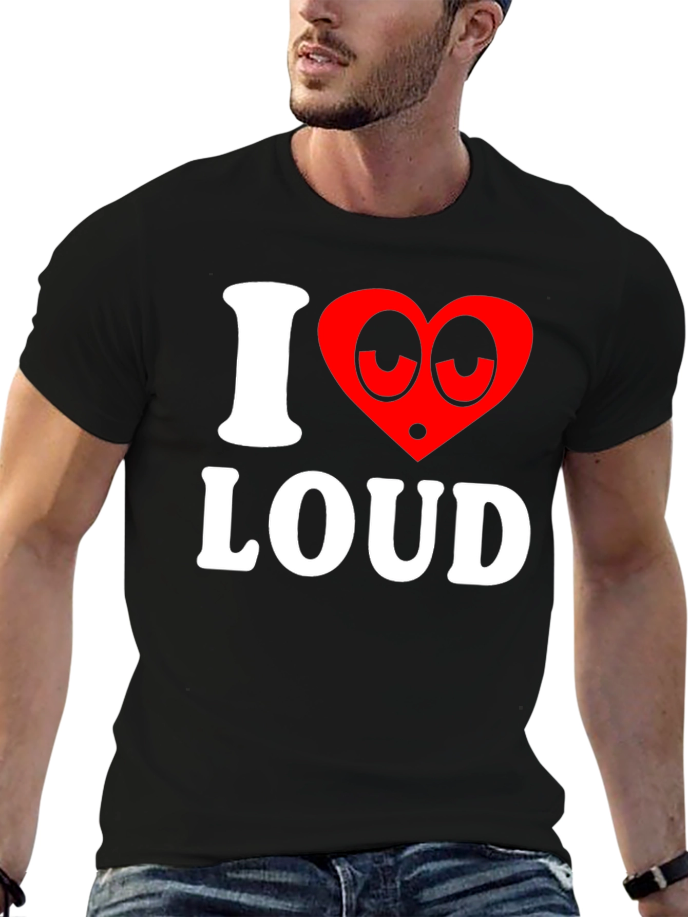 Black I Heart Loud Funny Graphic Tee - Black Cotton T-Shirt view 6
