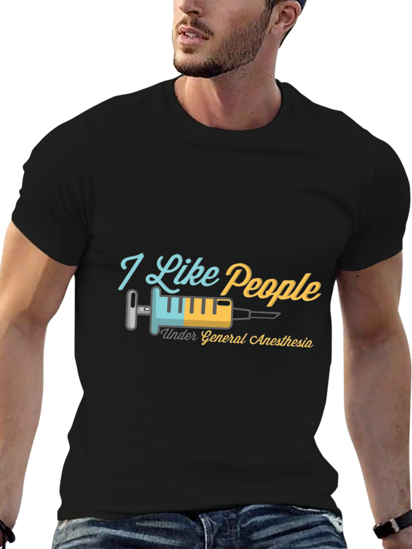 Black I Like People Under General Anesthesia T-Shirt view 6