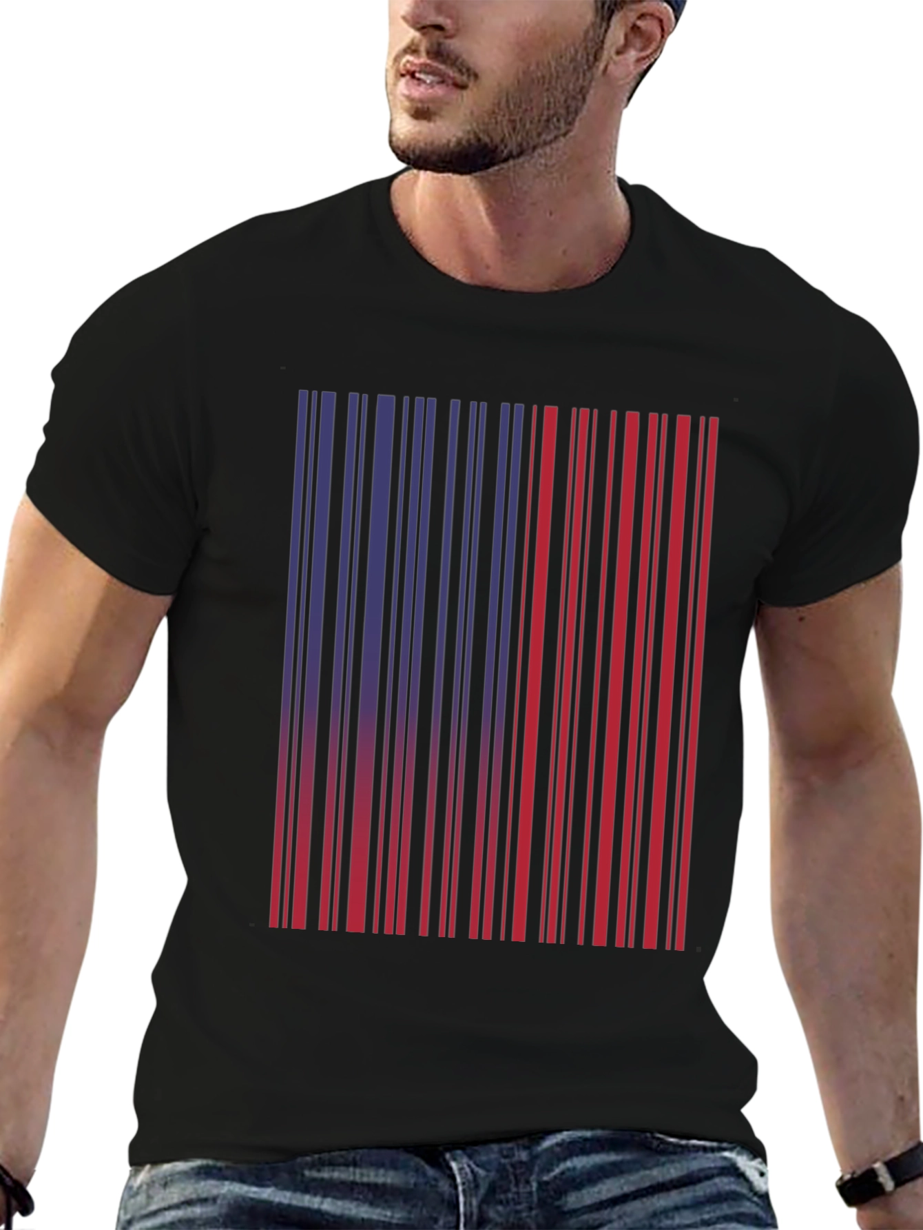 Black Barcode Graphic Tee - Unique Red & Blue Design view 6