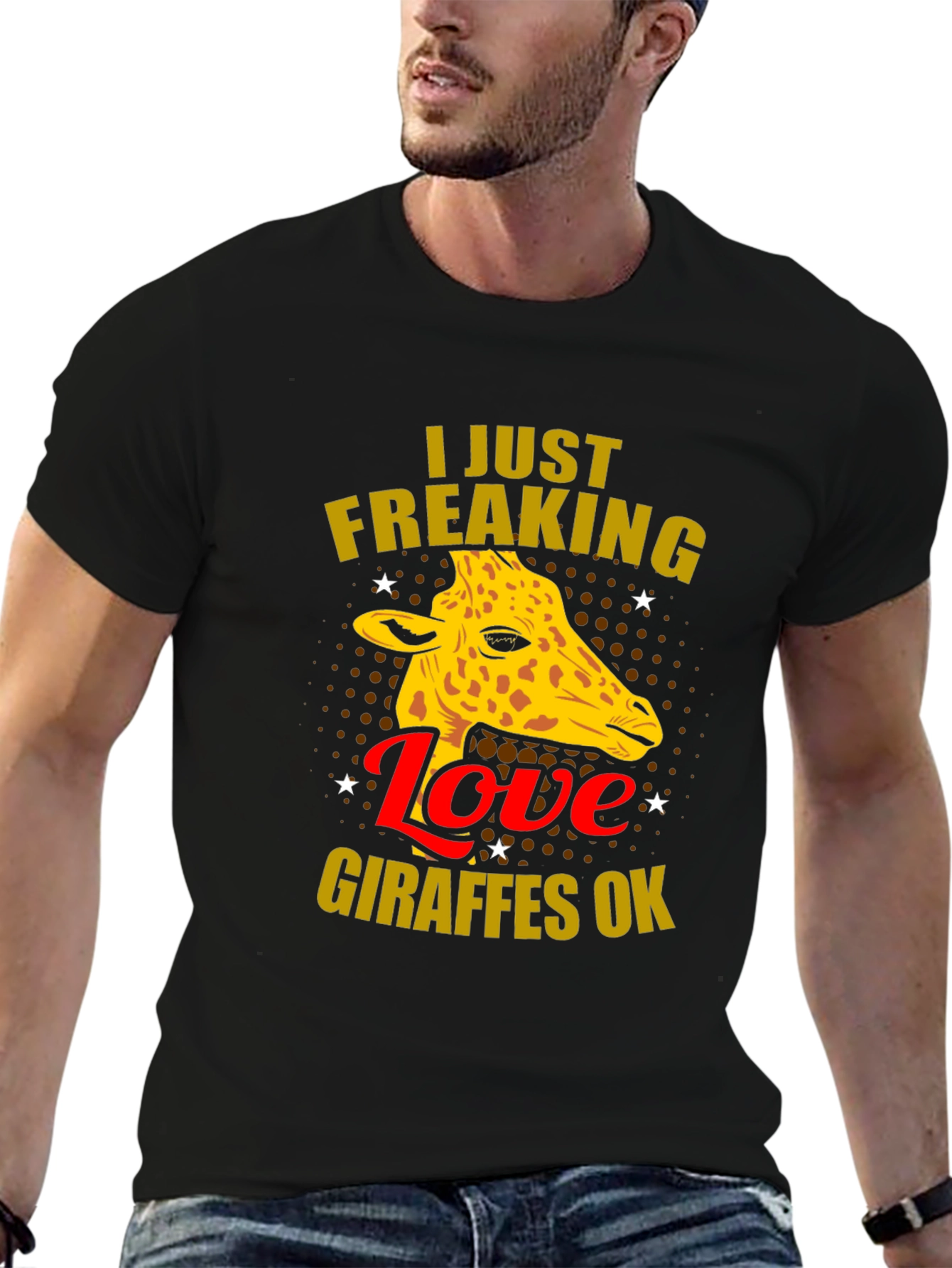 Black I Love Giraffes OK T-Shirt view 6
