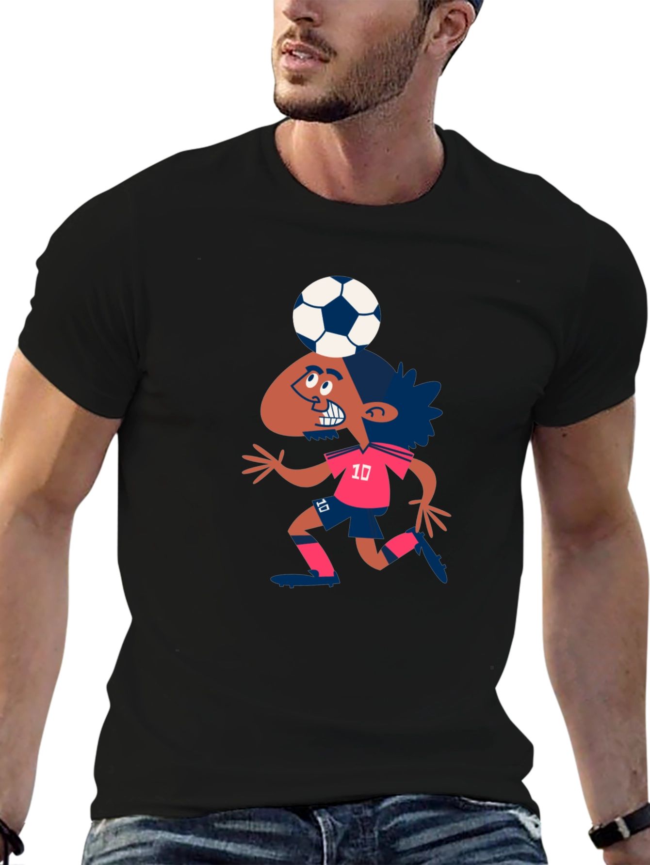 Black Cartoon Soccer Player Graphic T-Shirt view 6