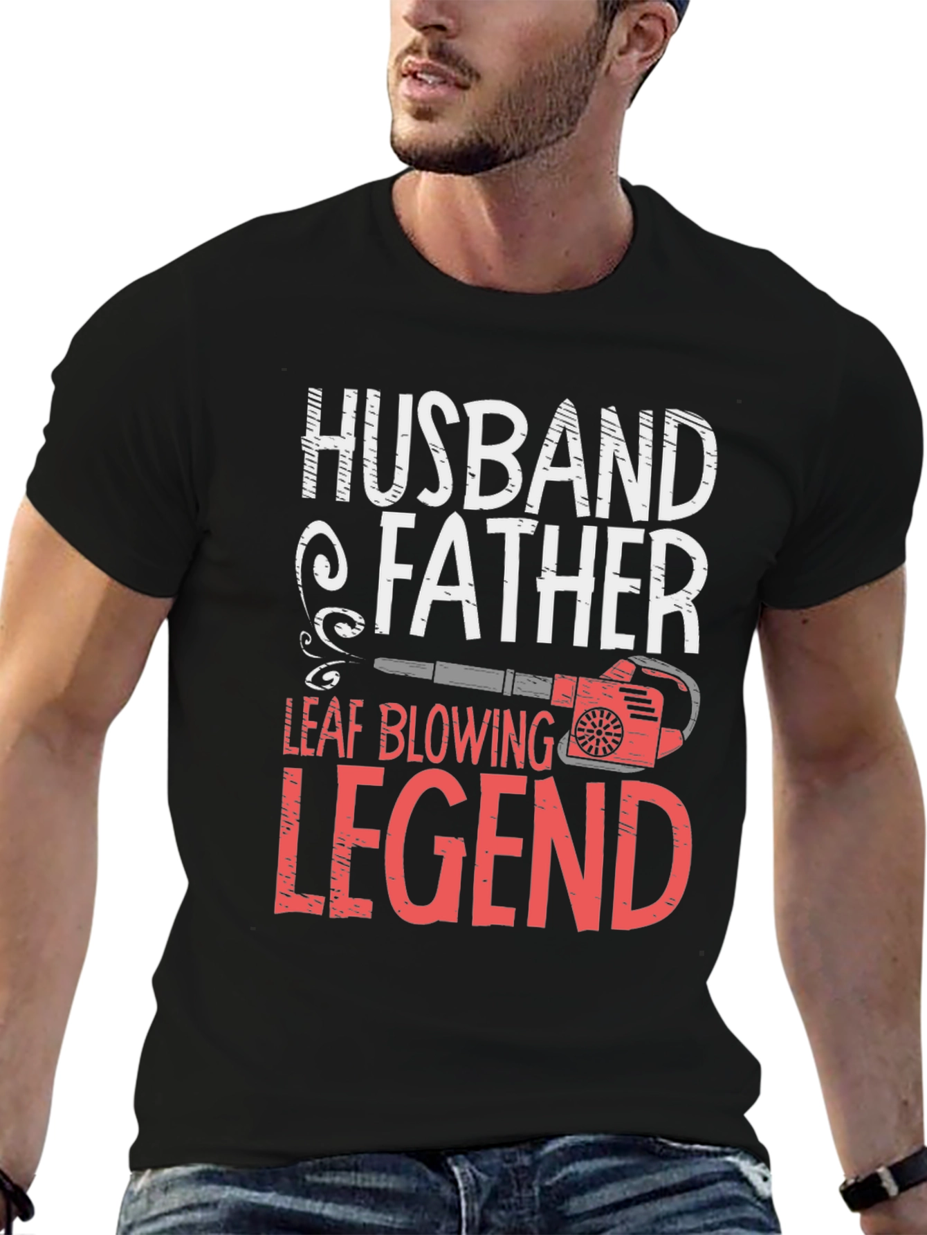 Black Husband Father Leaf Blowing Legend T-Shirt view 6