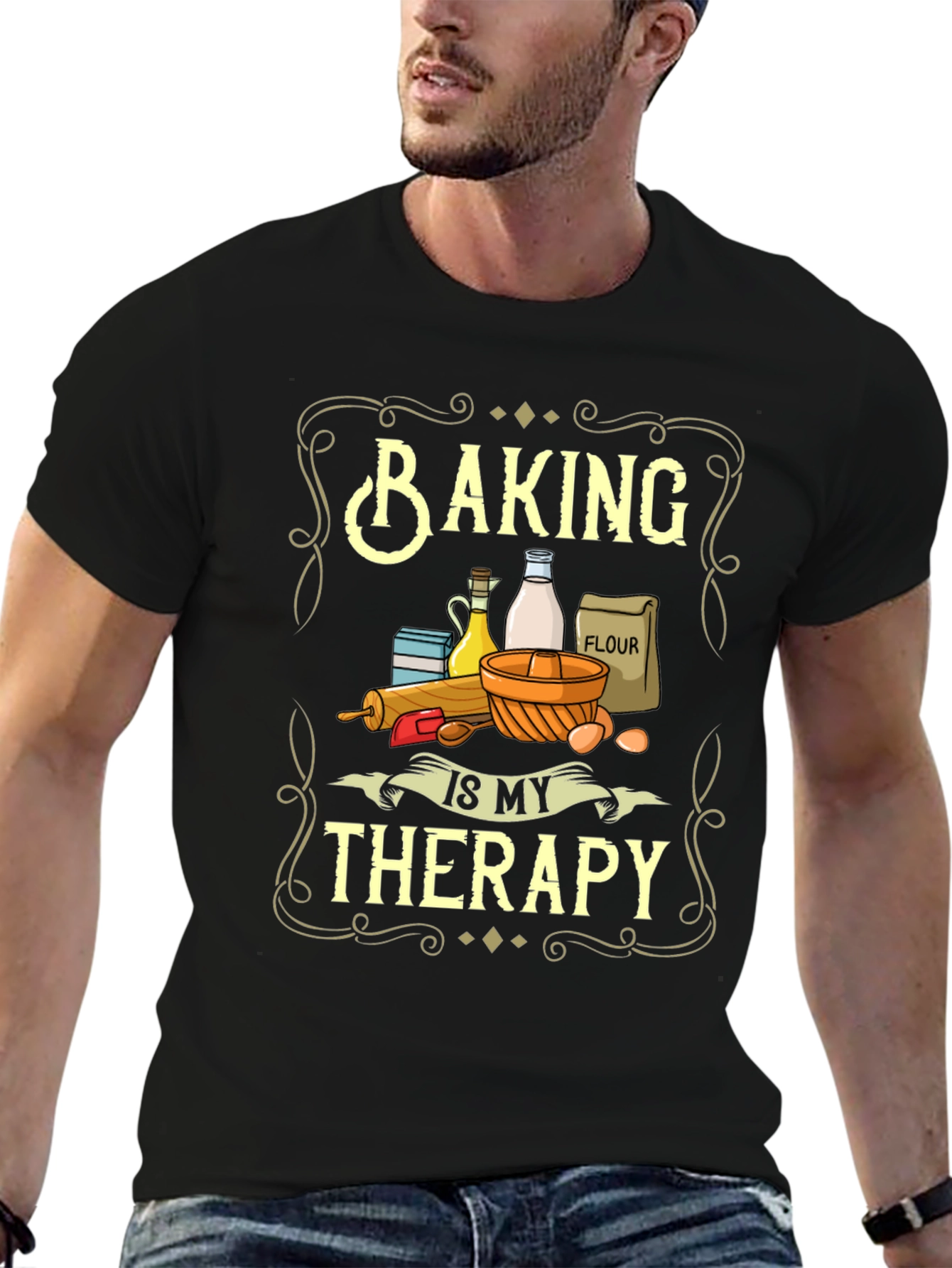 Black Baking Is My Therapy Graphic T-Shirt view 6