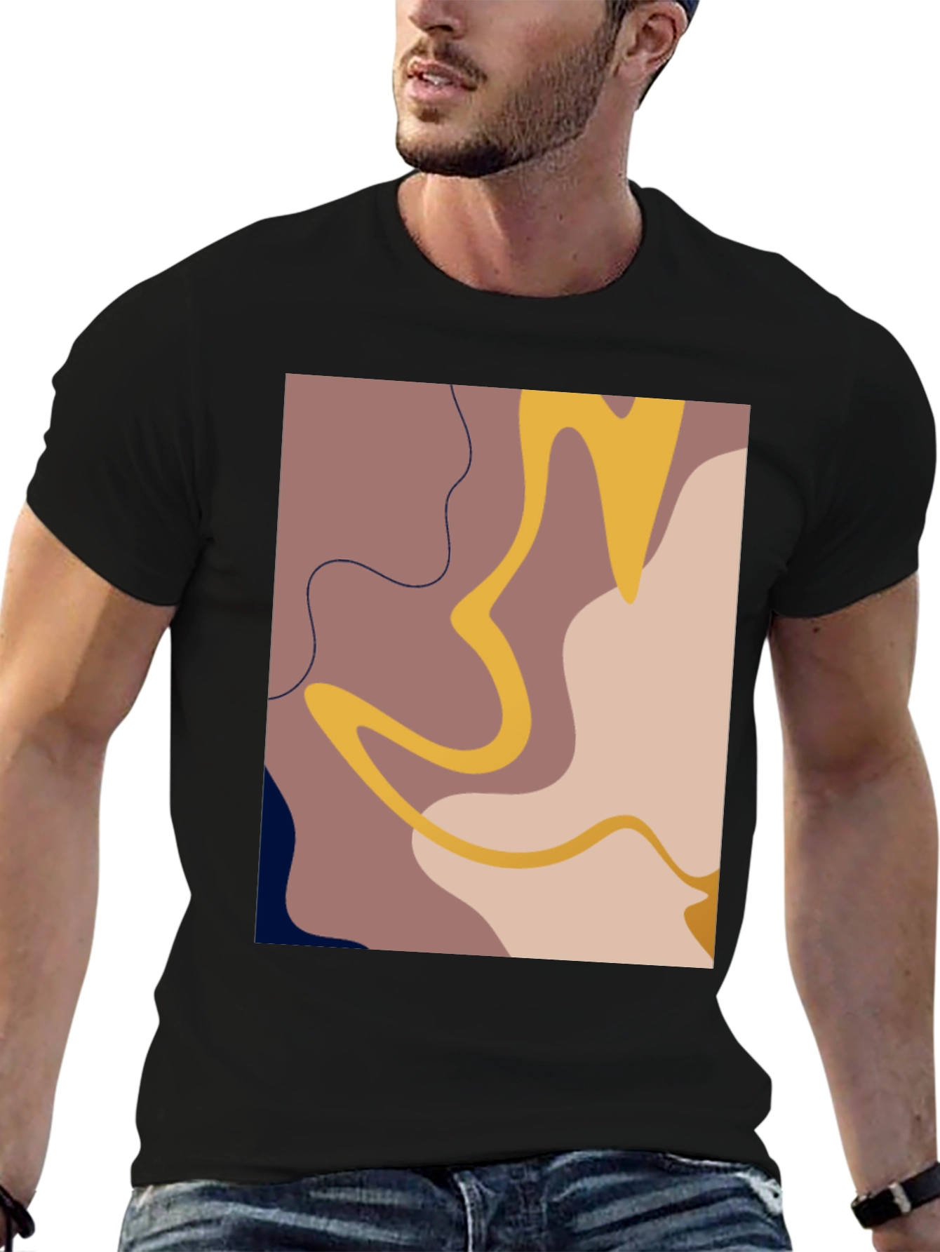 Black Abstract Graphic Print T-Shirt - Modern Art Tee view 6