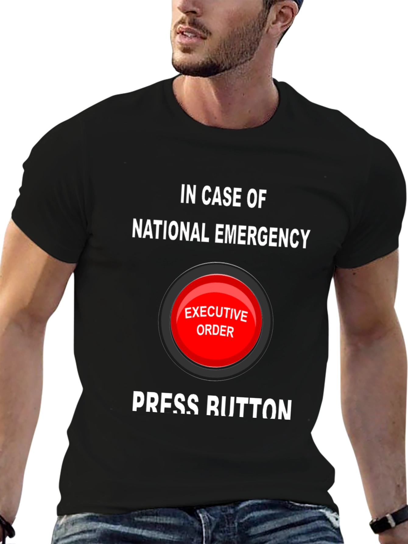 Black Executive Order Button Funny T-Shirt view 6