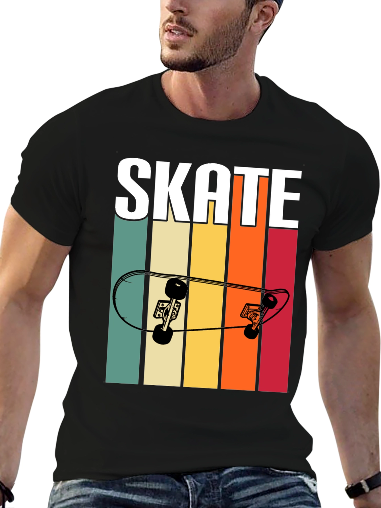 Black Retro Skate T-Shirt - Cool Skateboard Design view 6