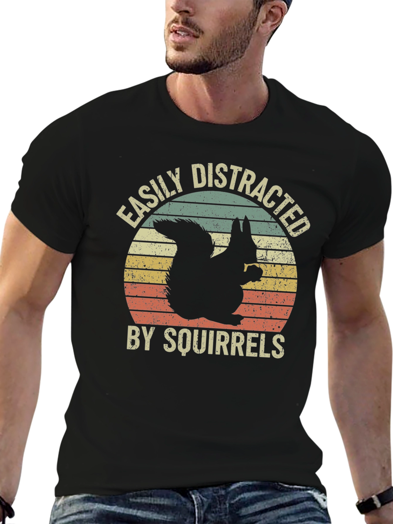 Black Easily Distracted By Squirrels Graphic Tee view 6