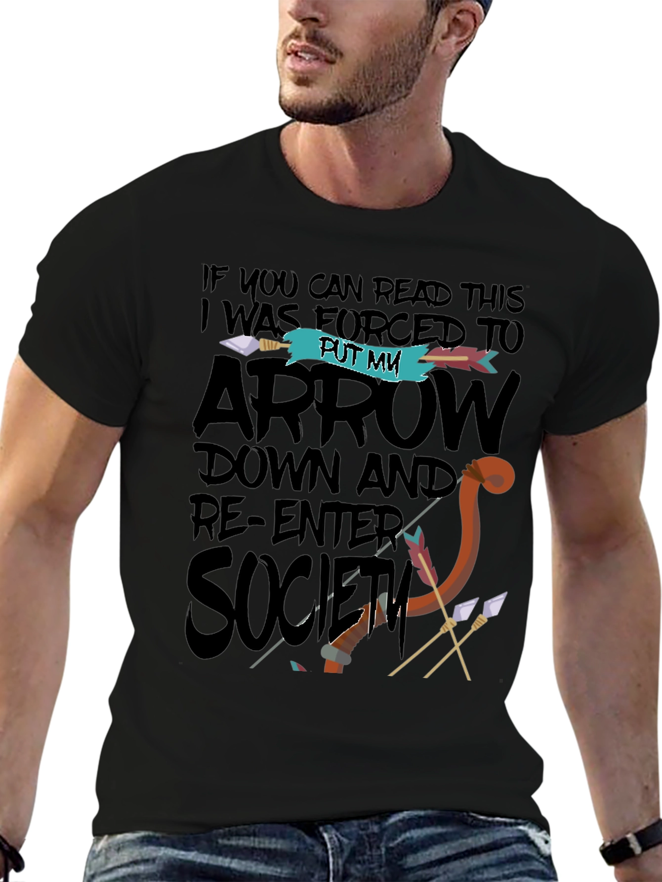 Black Funny Graphic T-Shirt - Put My Arrow Down Society view 6