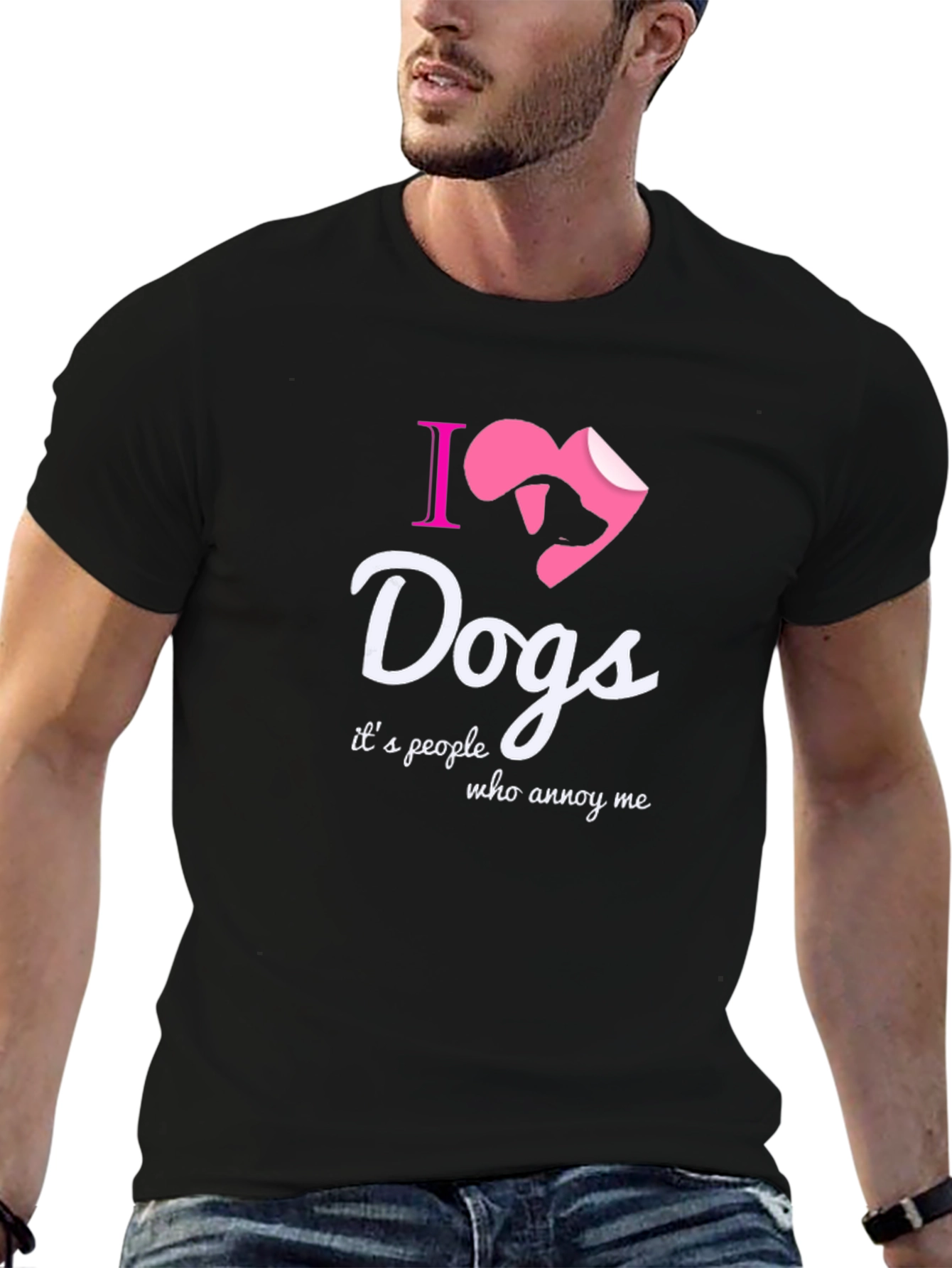 Black I Love Dogs T-Shirt - Novelty Graphic Tee view 6
