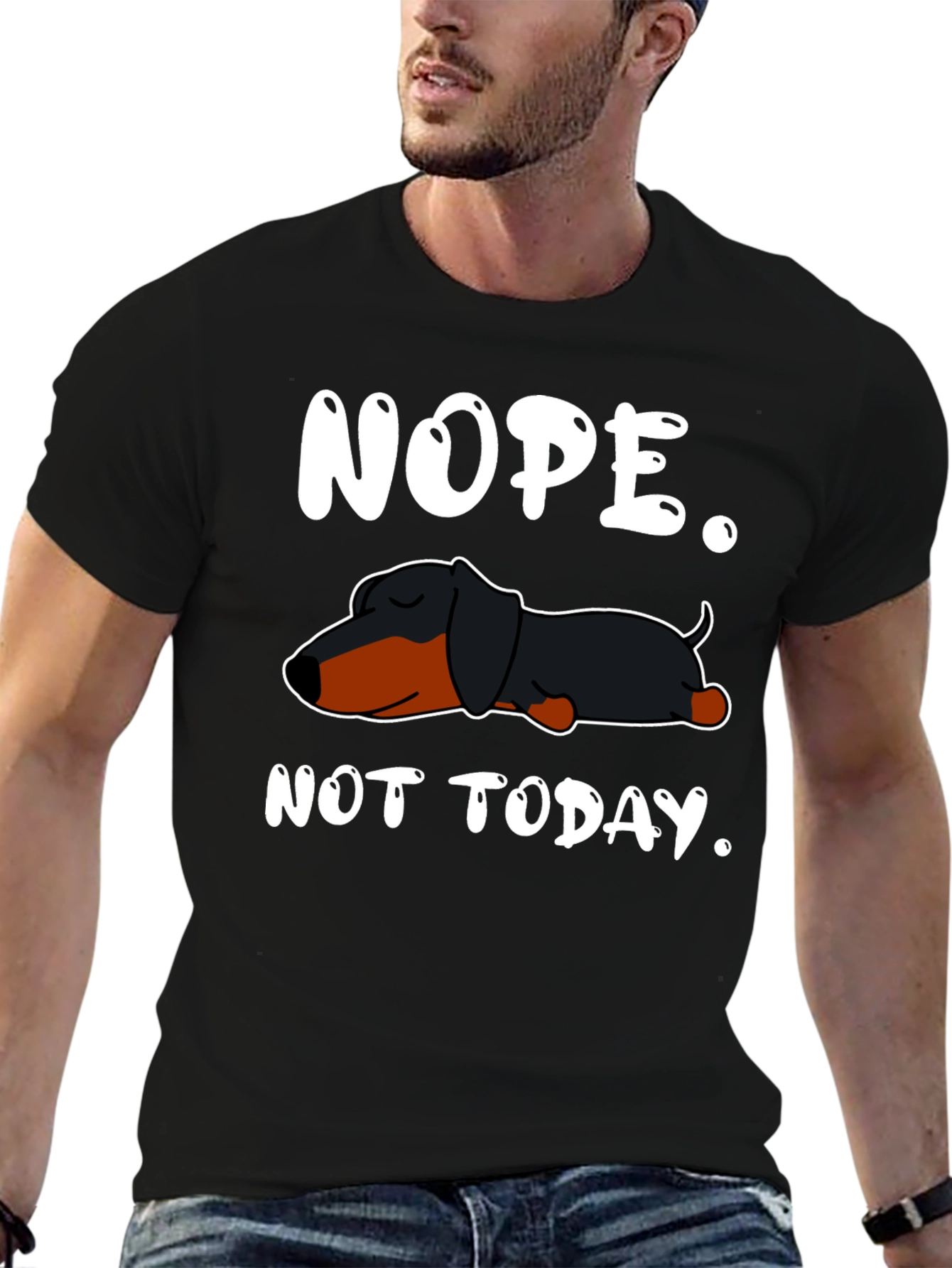 Black Nope. Not Today. Dachshund T-Shirt view 6