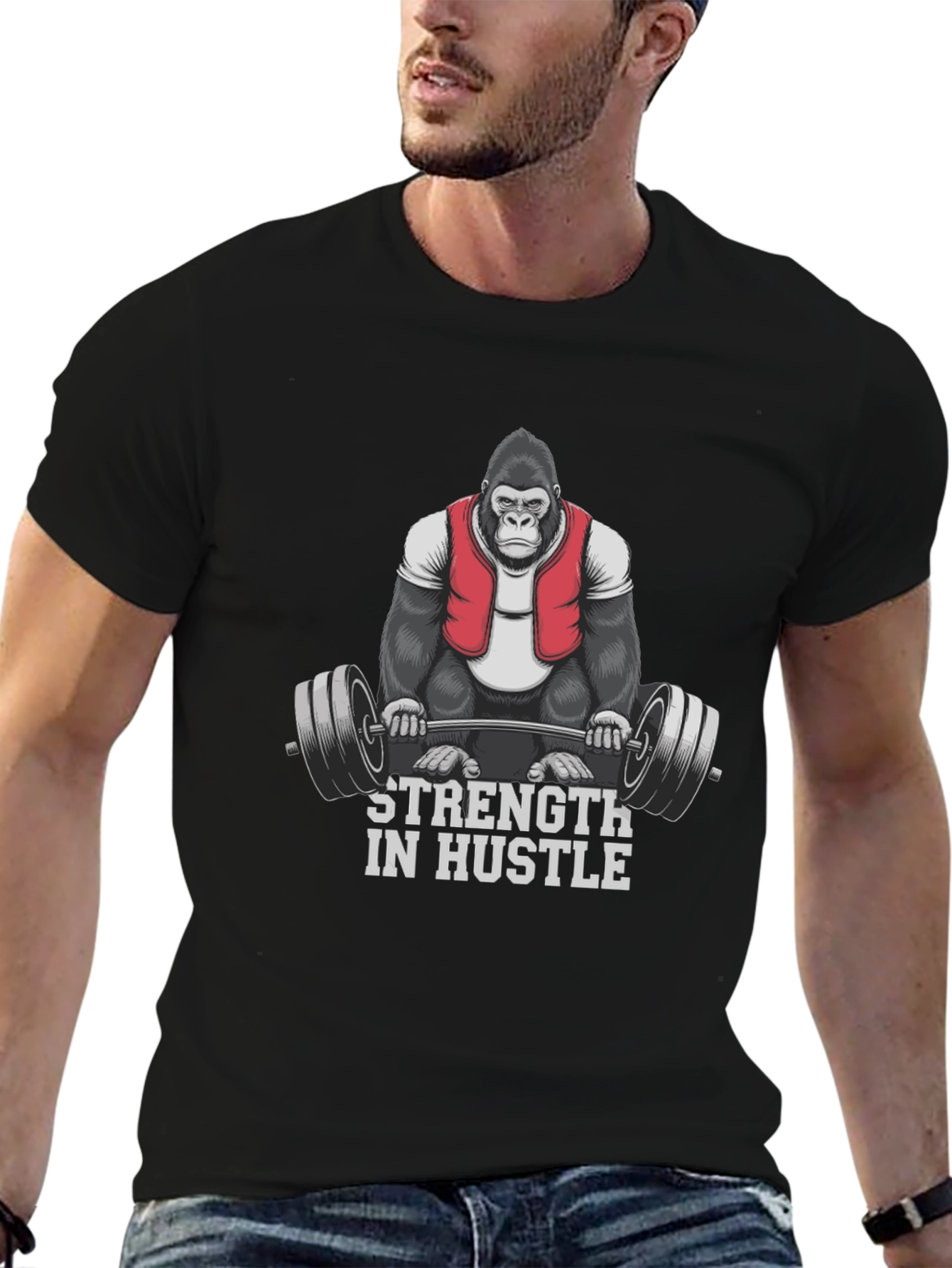 Black Strength in Hustle Gorilla Gym T-Shirt view 6